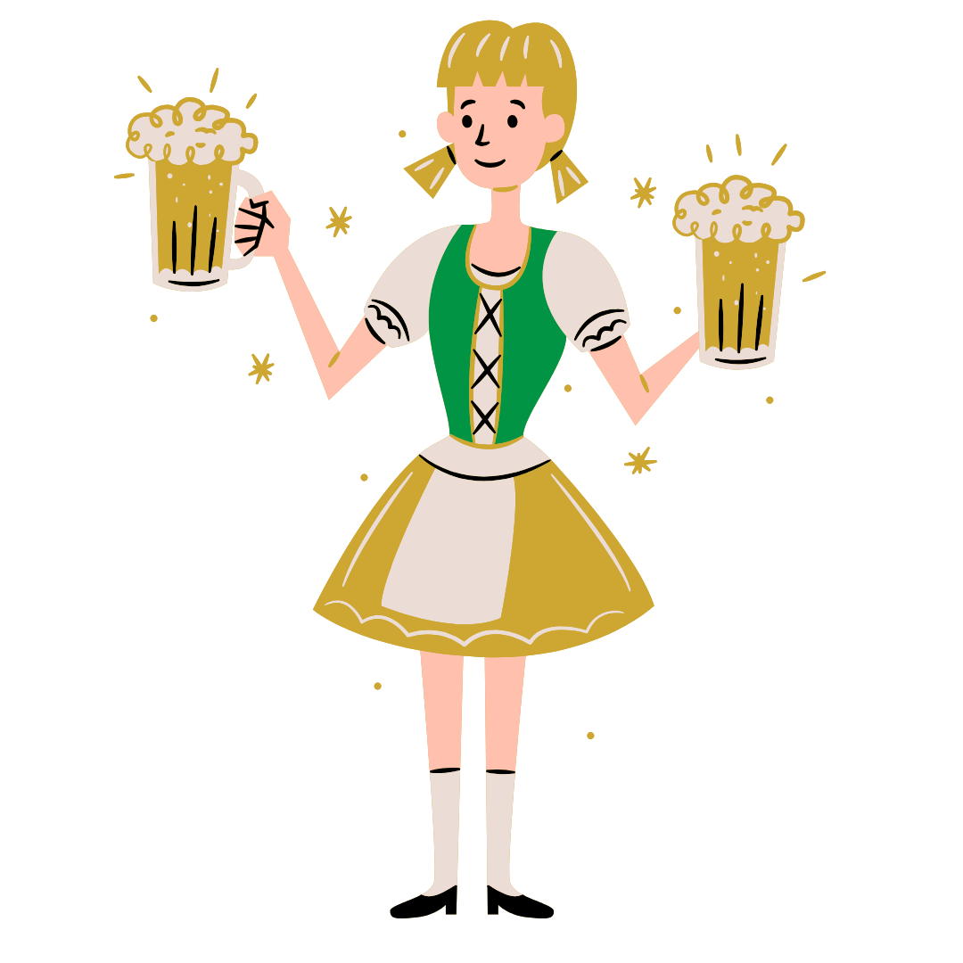 Bavarian Waitress Holding Two Beer Mugs DTF Transfer