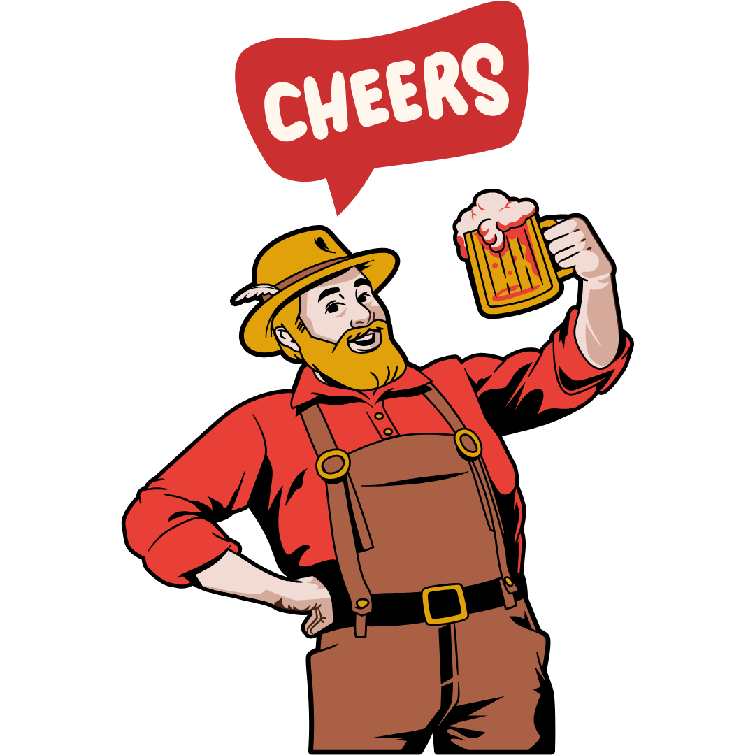 Bavarian Man Holding Beer Mug With Cheers Speech Bubble DTF Transfer