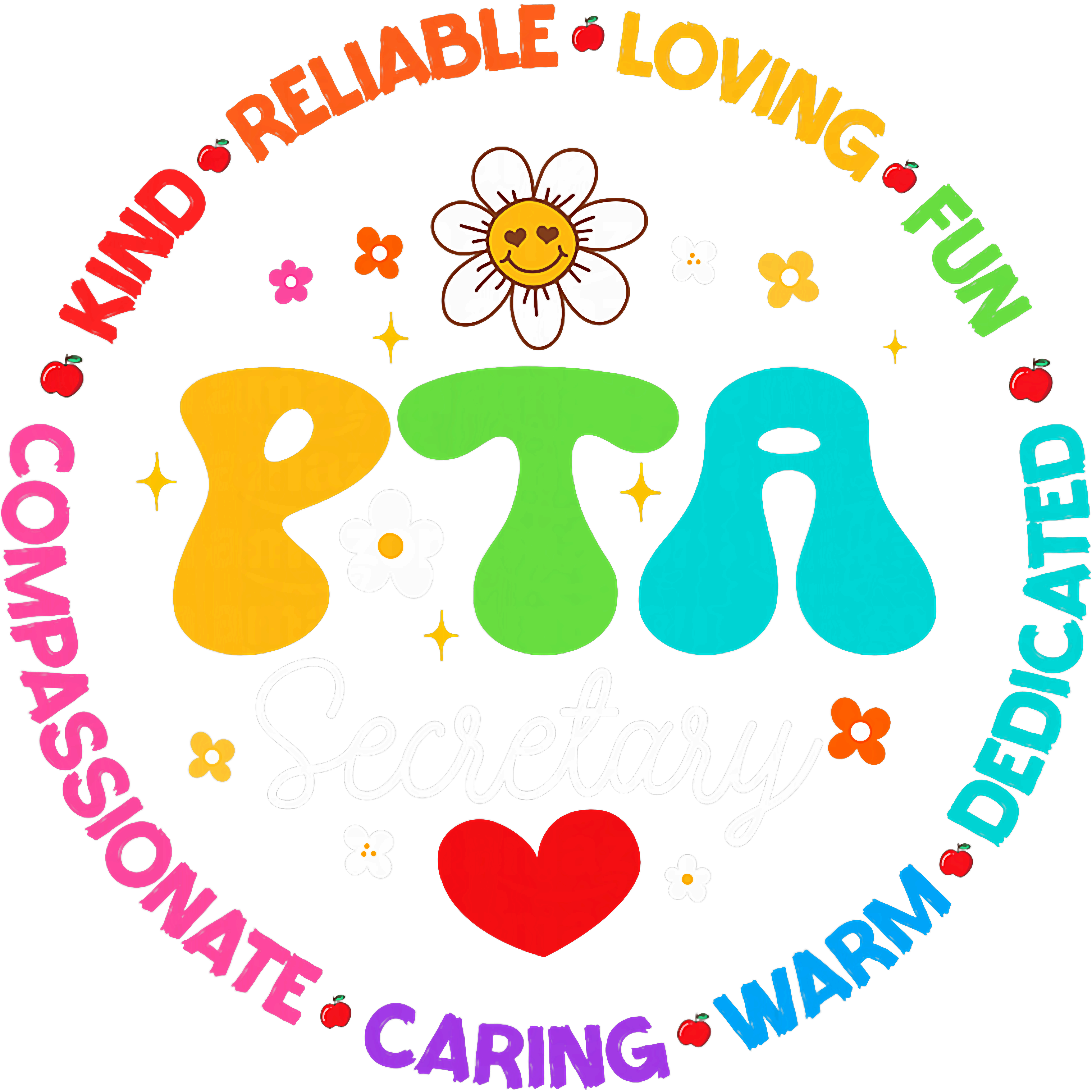 Colorful PTA Secretary Appreciation Design DTF Transfer