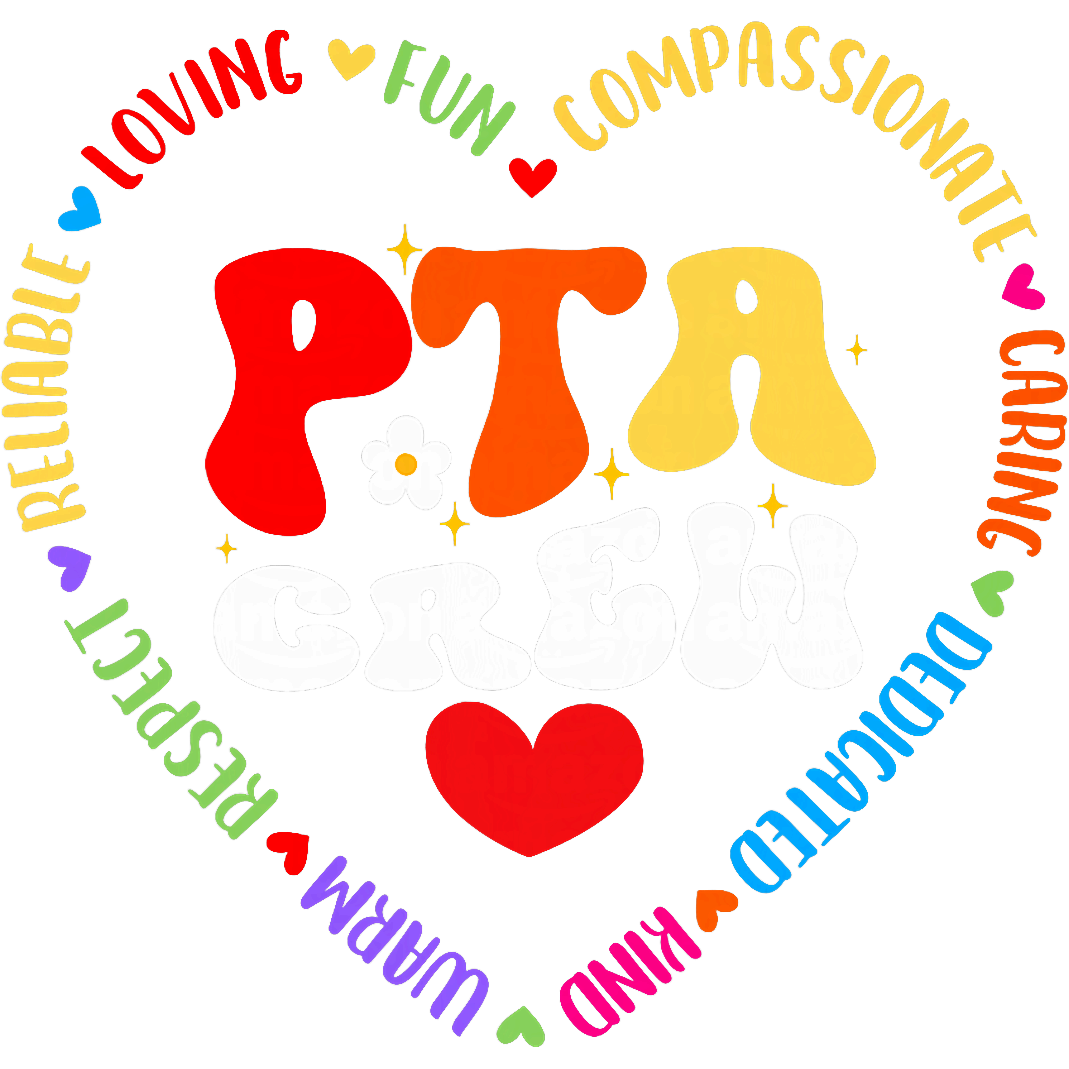 Colorful PTA Crew Appreciation DTF Transfer