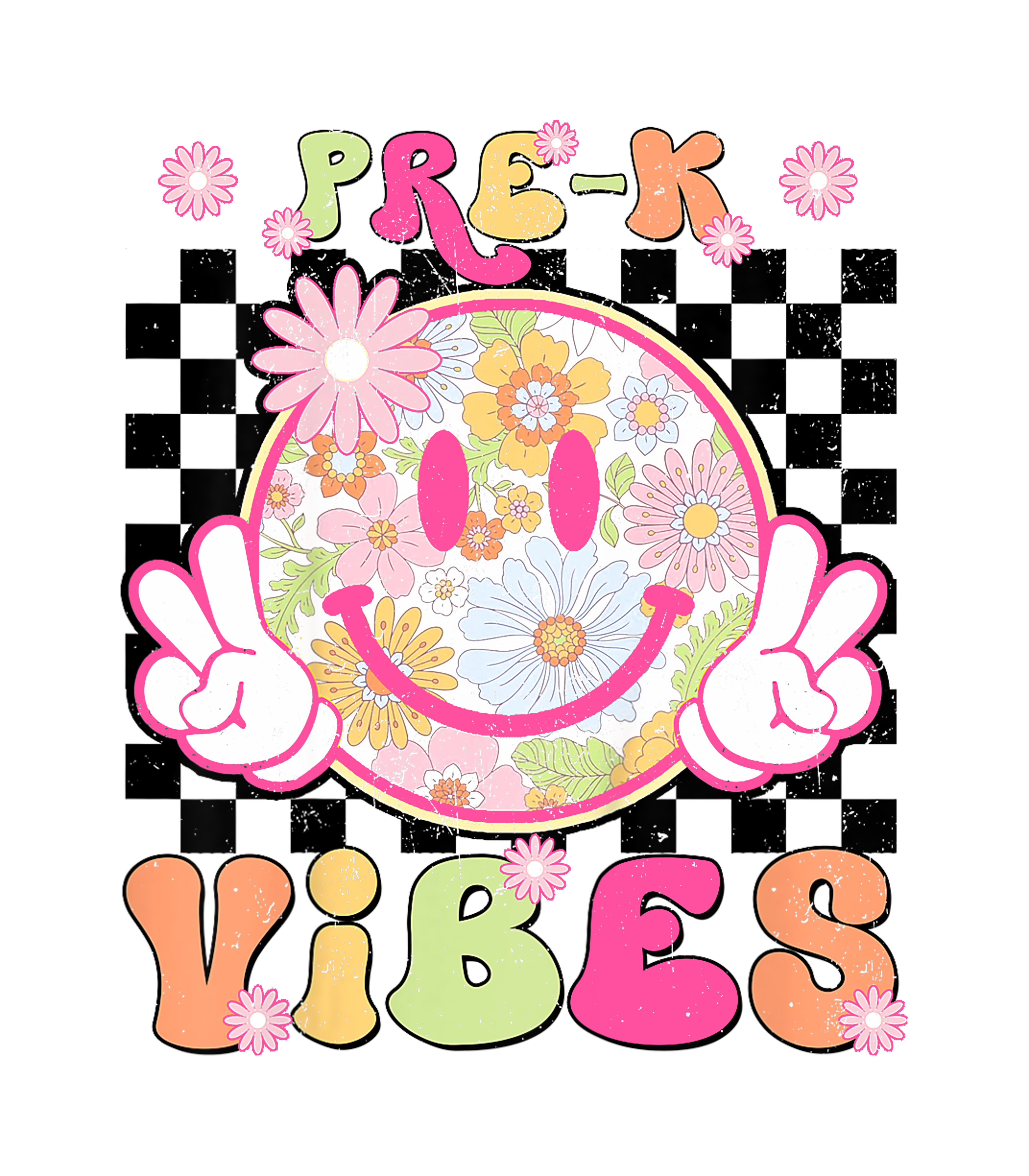 PreK Vibes Retro Floral Smiley Face DTF Transfer