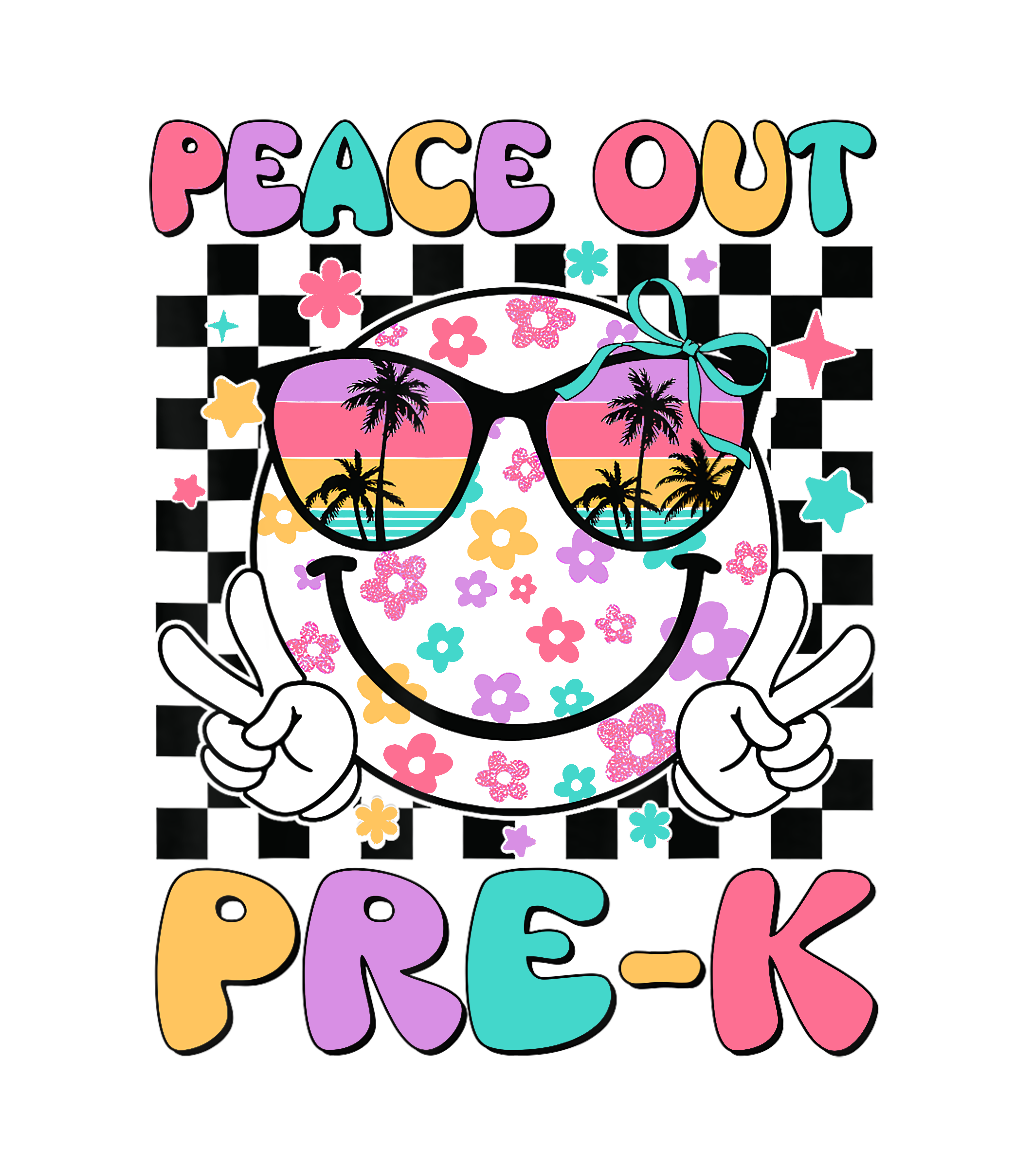 Peace Out PreK Floral Smiley Face DTF Transfer