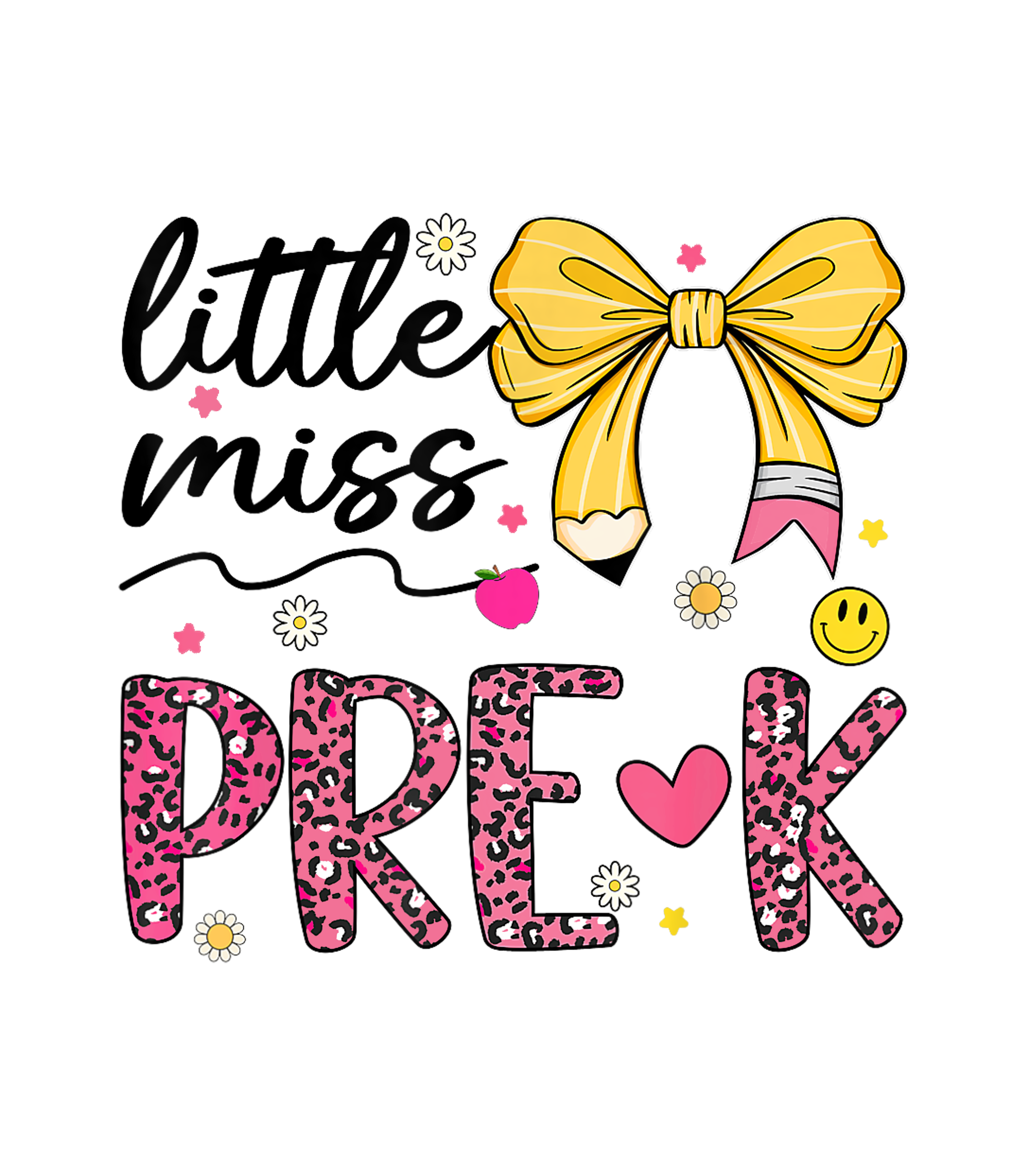 Little Miss PreK Leopard Print Bow DTF Transfer