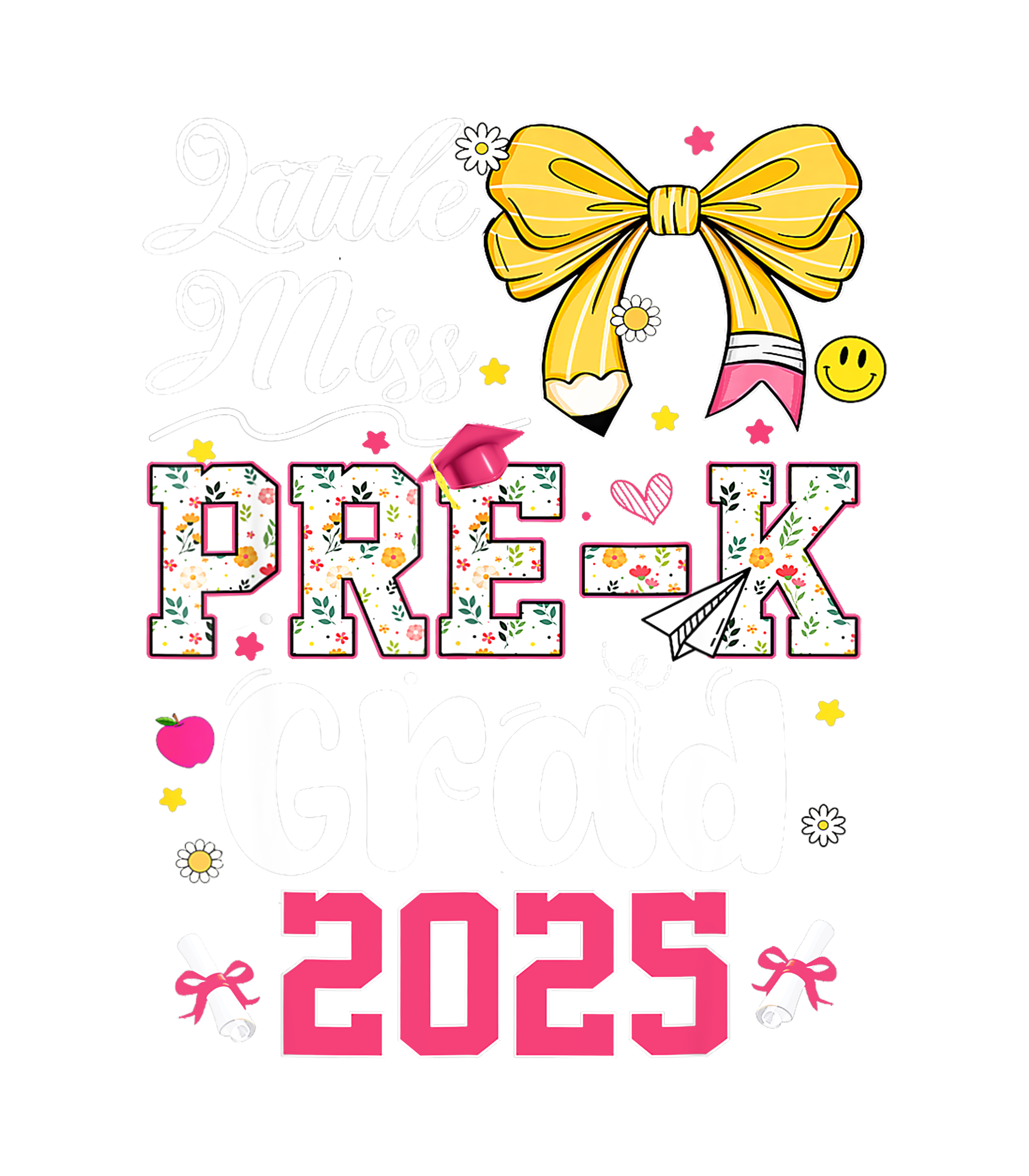 Little Miss PreK Grad 2025 Floral Bow DTF Transfer
