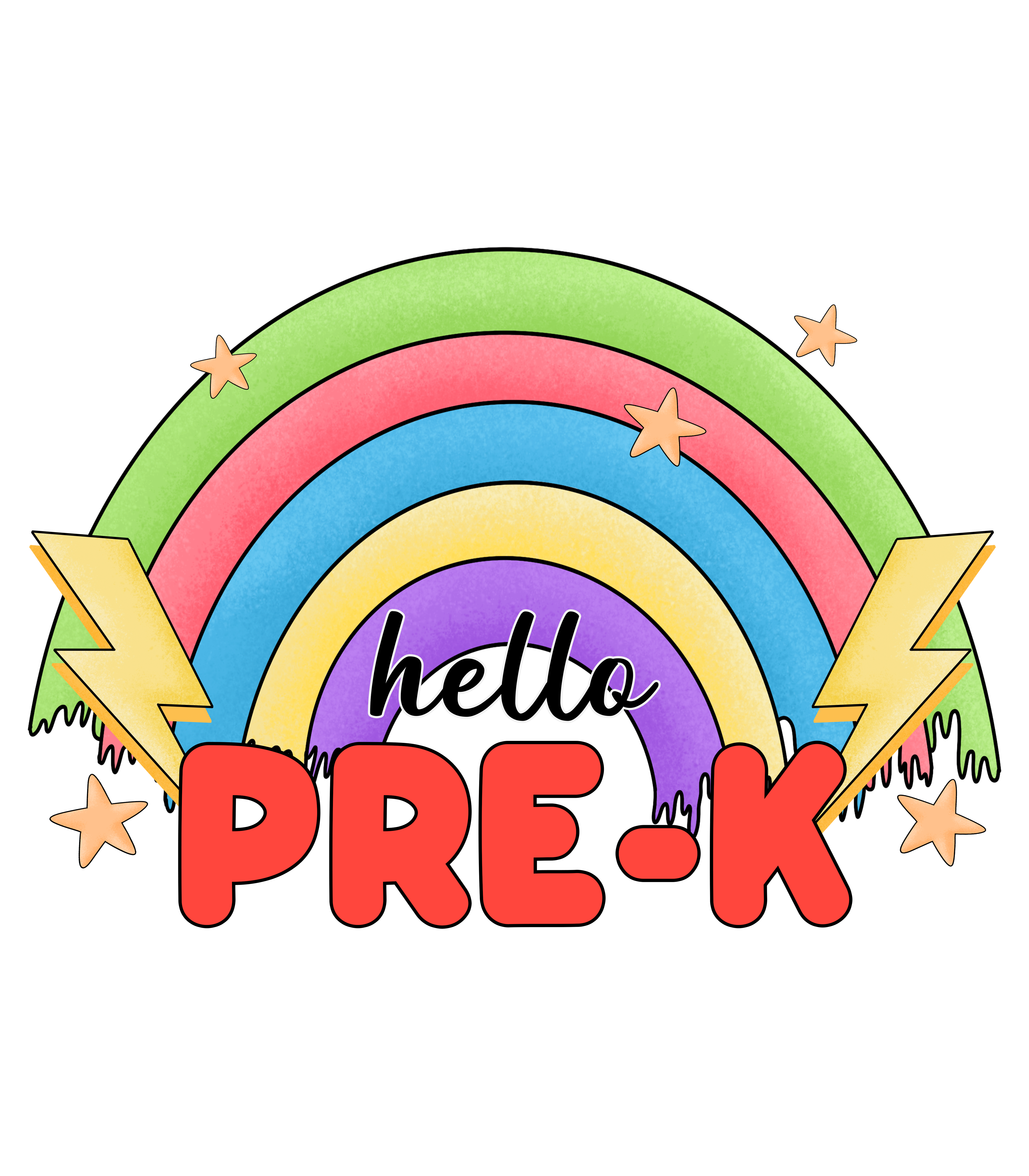 Hello PreK Rainbow Lightning DTF Transfer