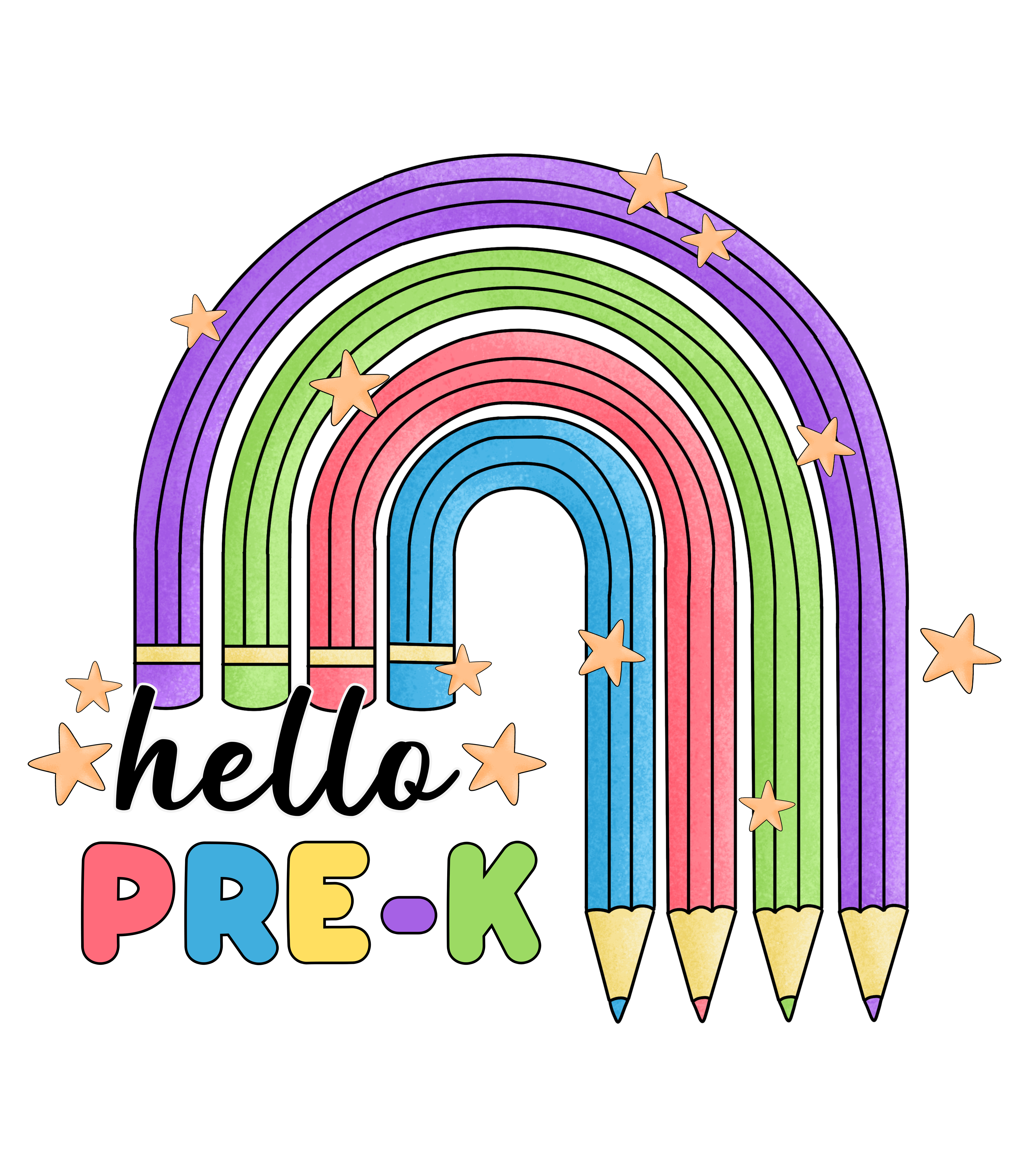 Hello PreK Rainbow Pencil DTF Transfer