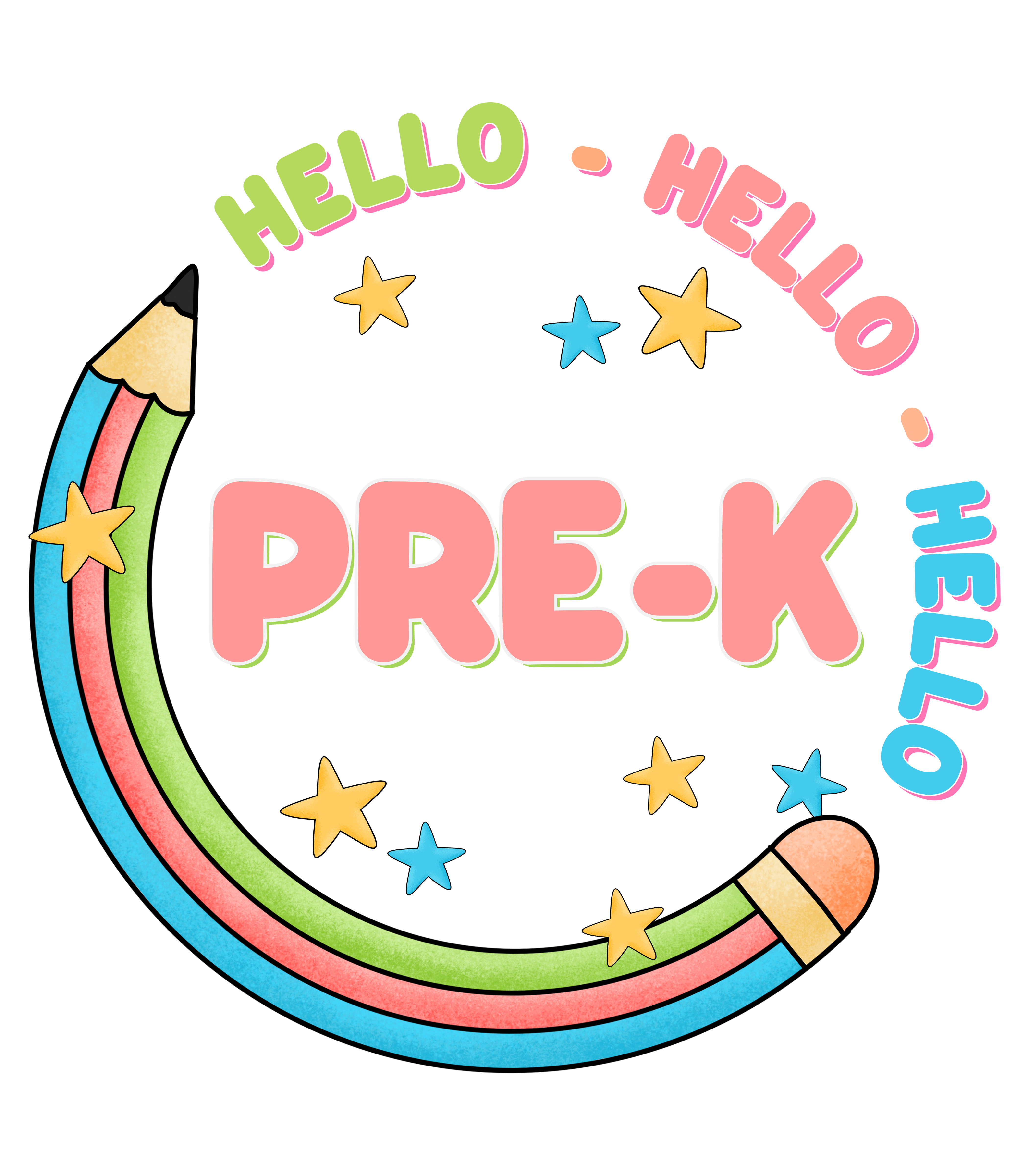 Hello PreK Pencil Circle DTF Transfer