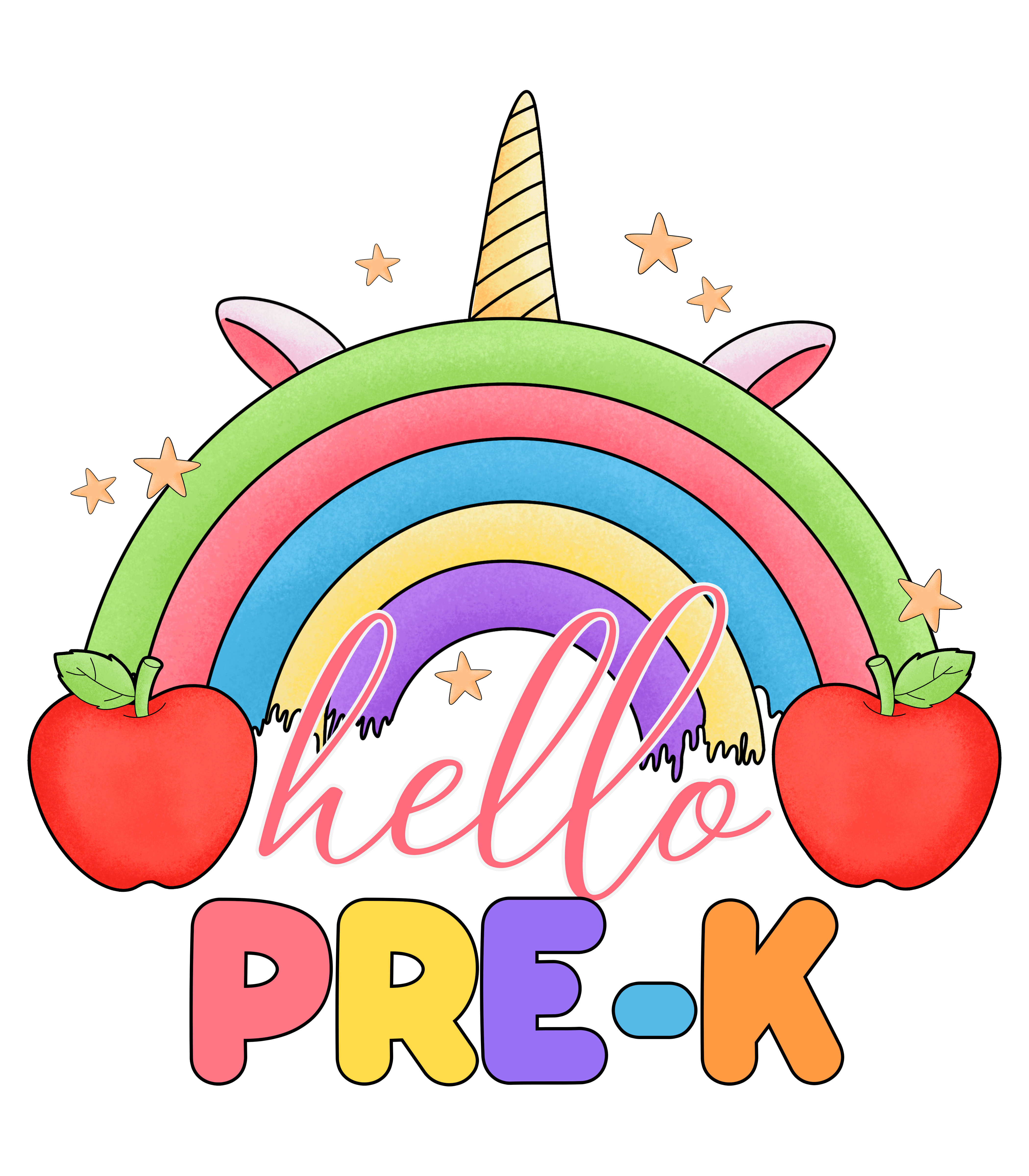 Hello PreK Unicorn Rainbow DTF Transfer
