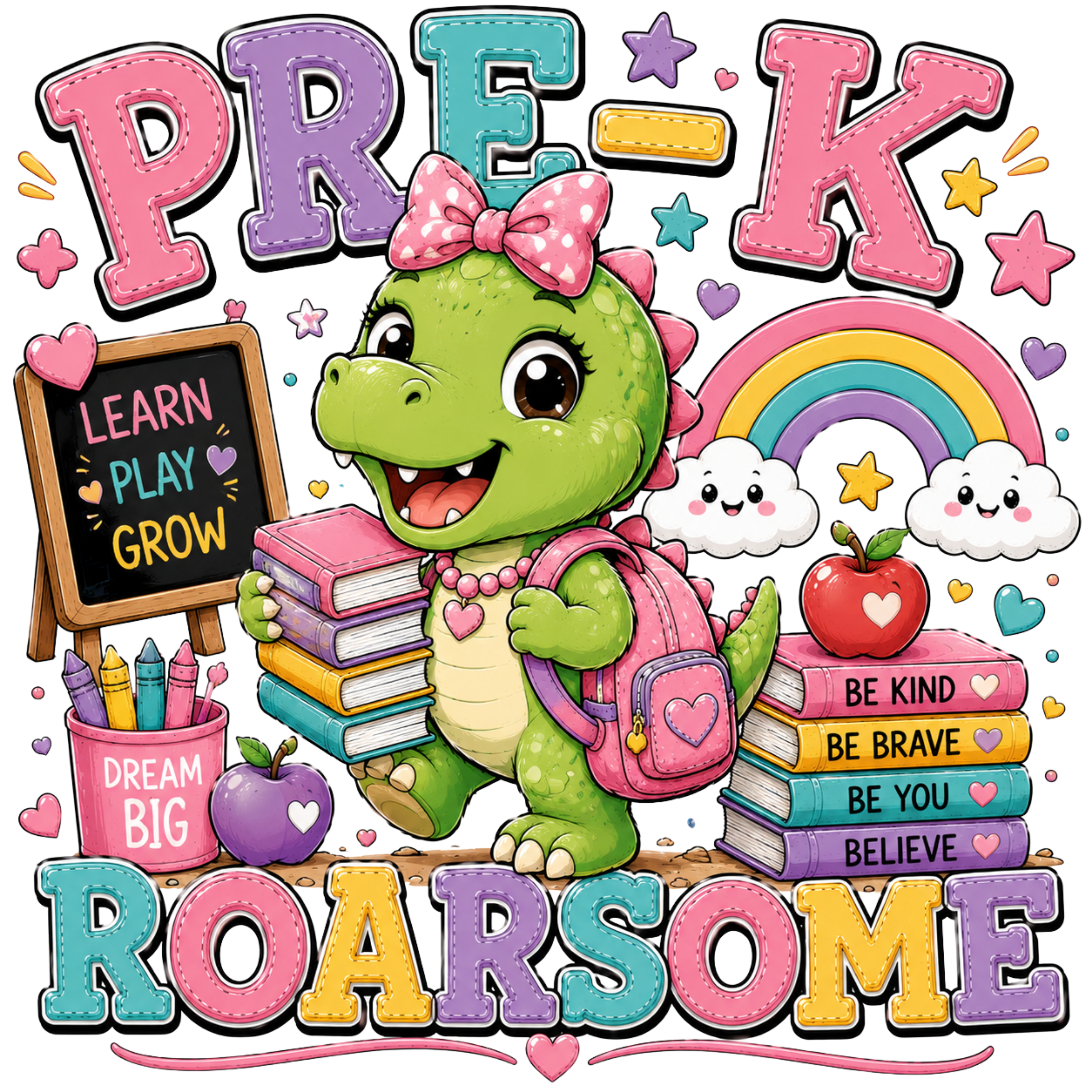 Cute Dinosaur Pre K DTF Transfer
