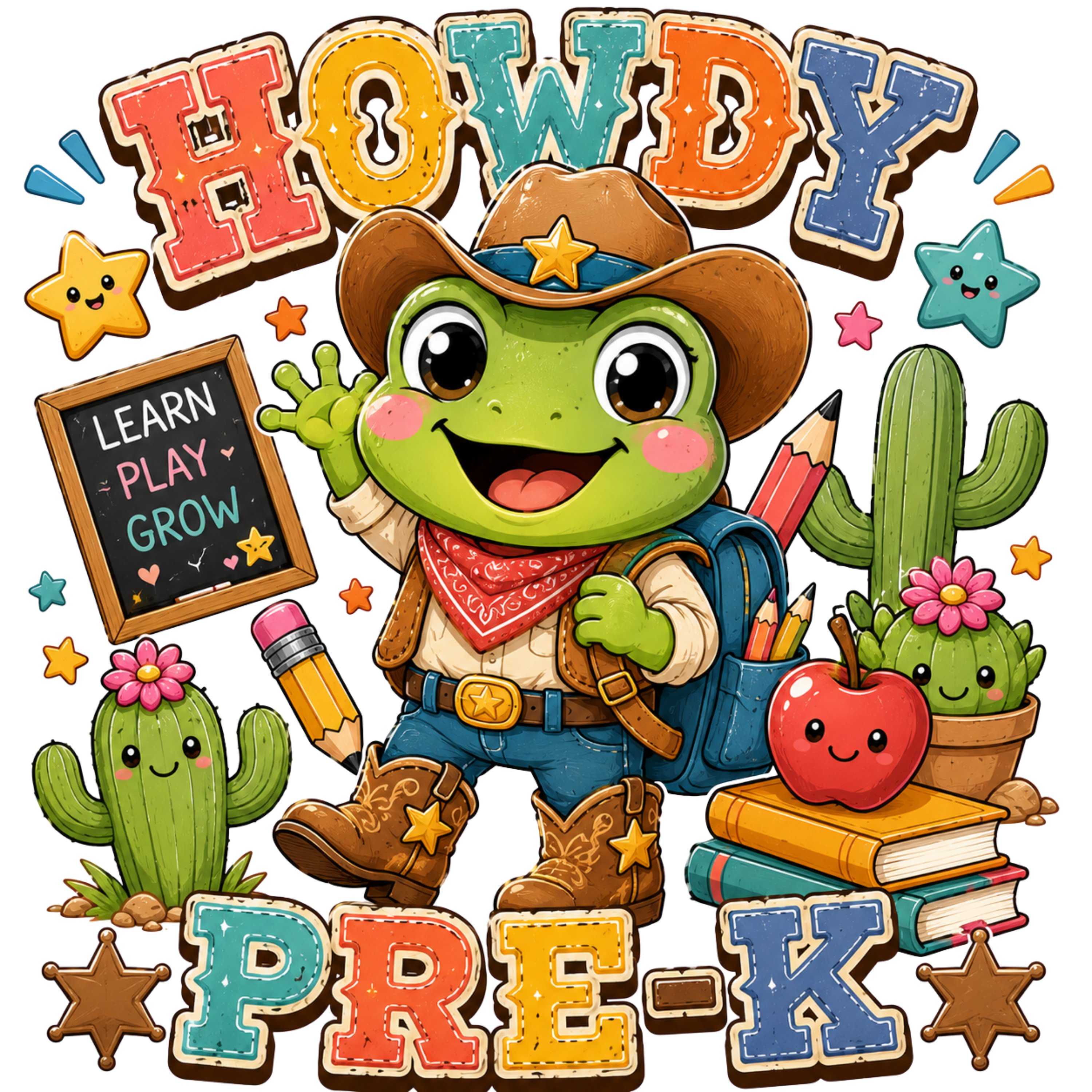 Pre K Cowboy Frog Adventure DTF Transfer