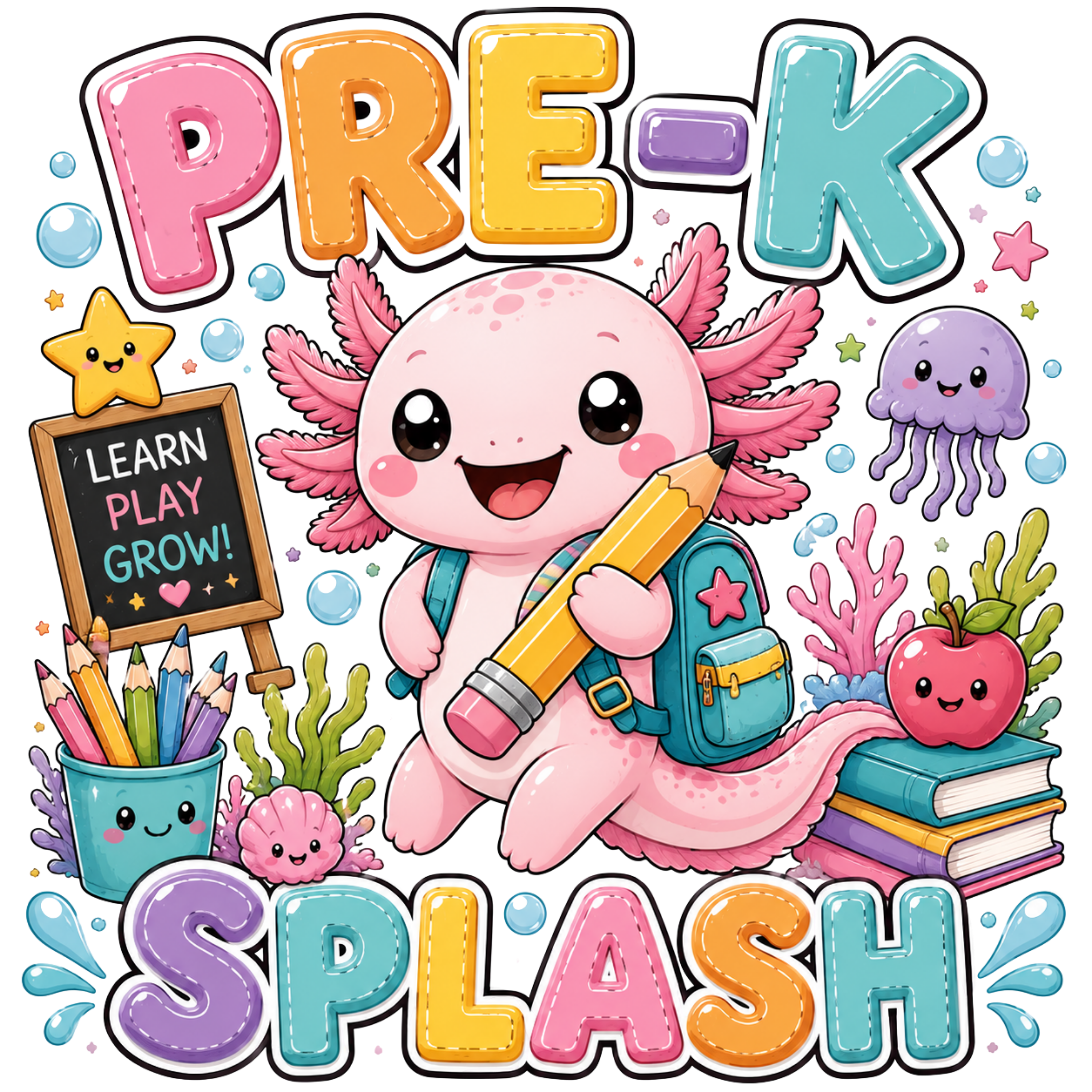 Pre K Axolotl School Splash DTF Transfer