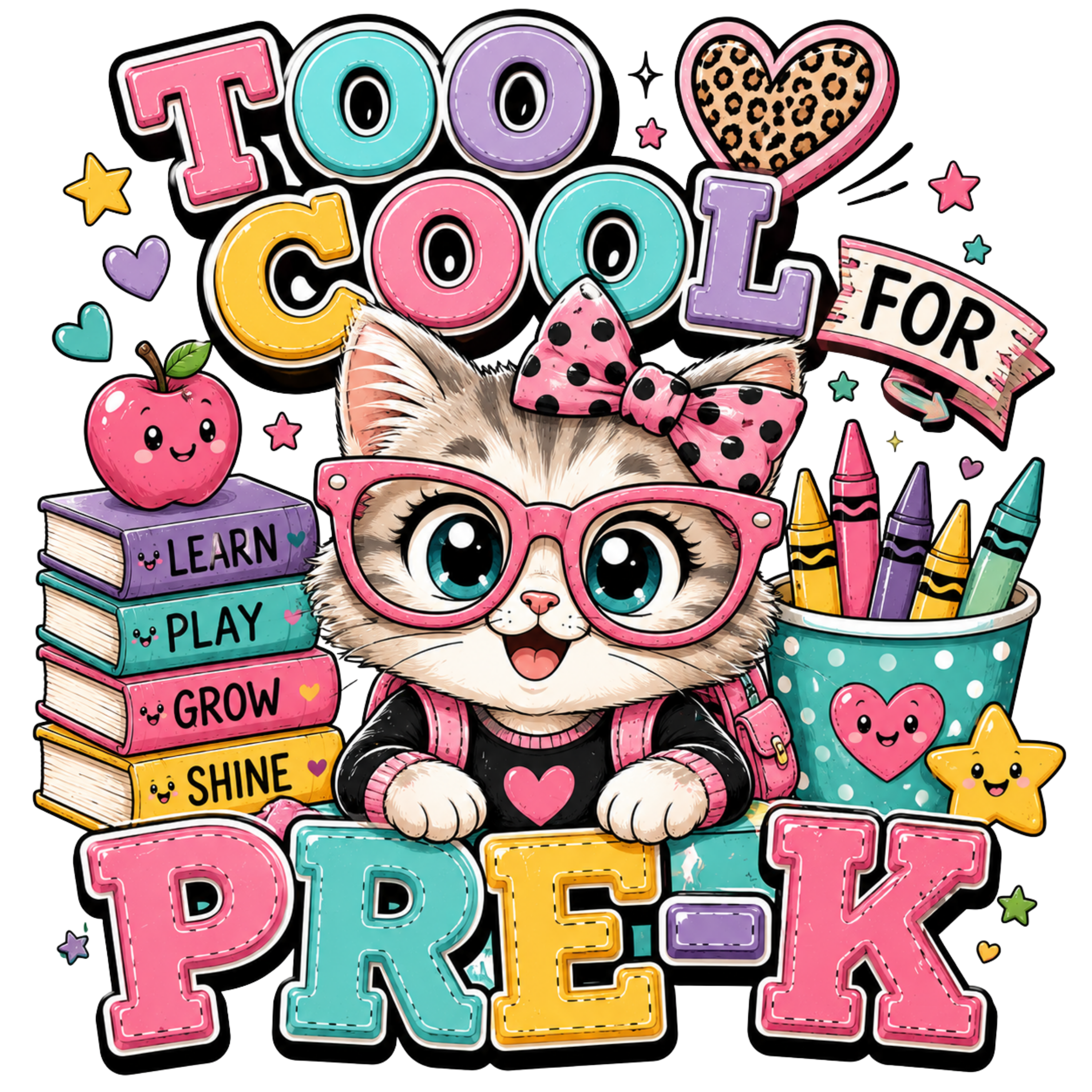 Too Cool For Pre K Kitty DTF Transfer