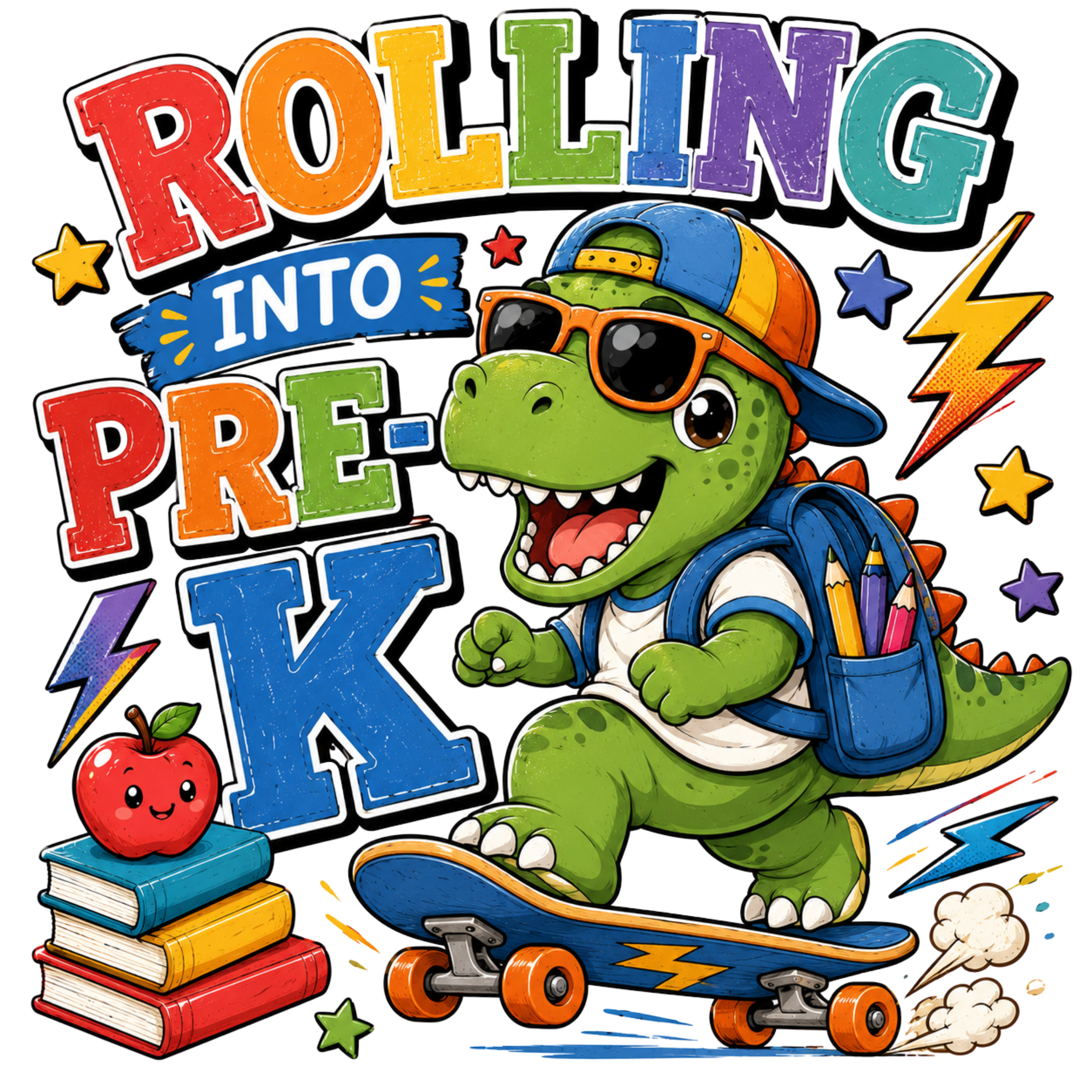Rolling Into Pre K Dinosaur DTF Transfer