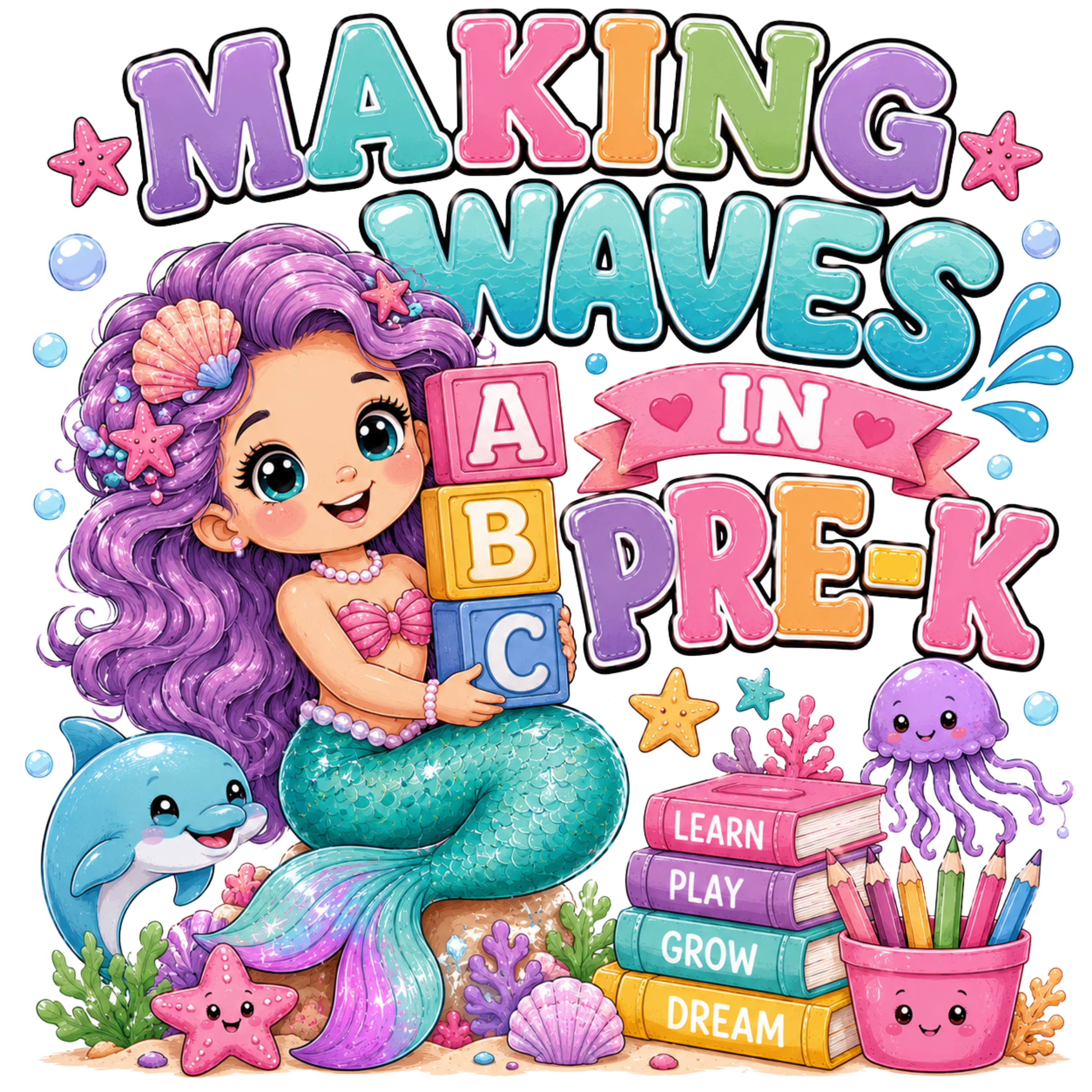 Making Waves In Pre K Mermaid DTF Transfer