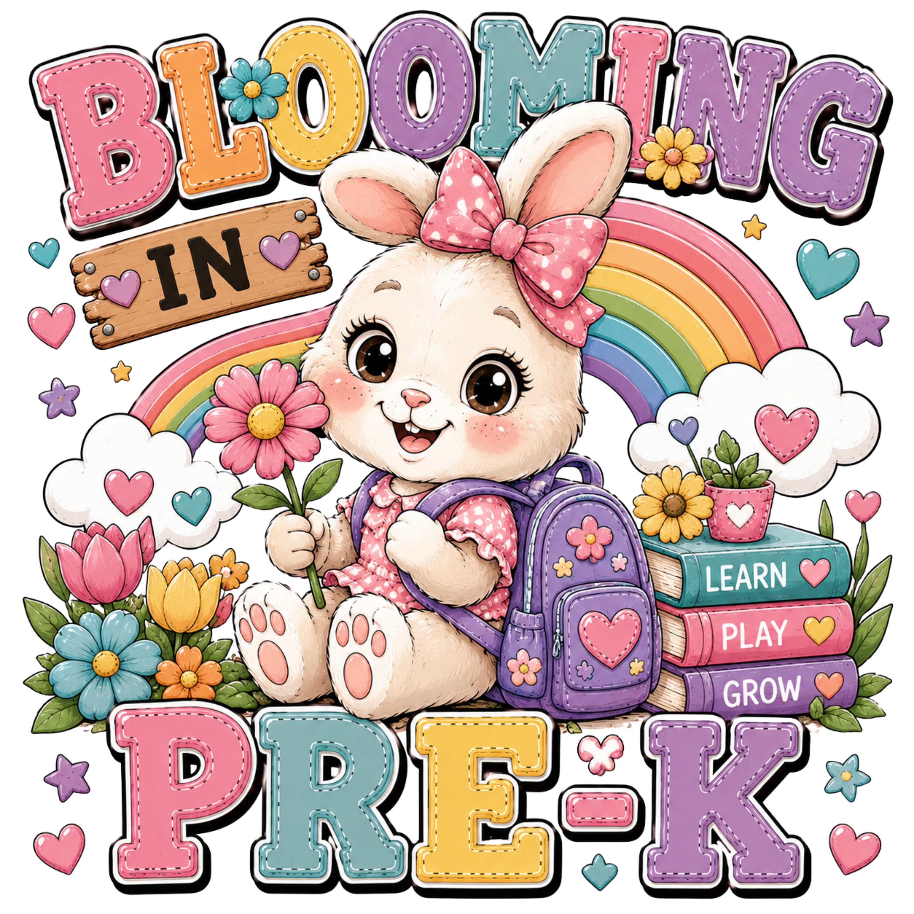 Blooming In Pre K Bunny DTF Transfer