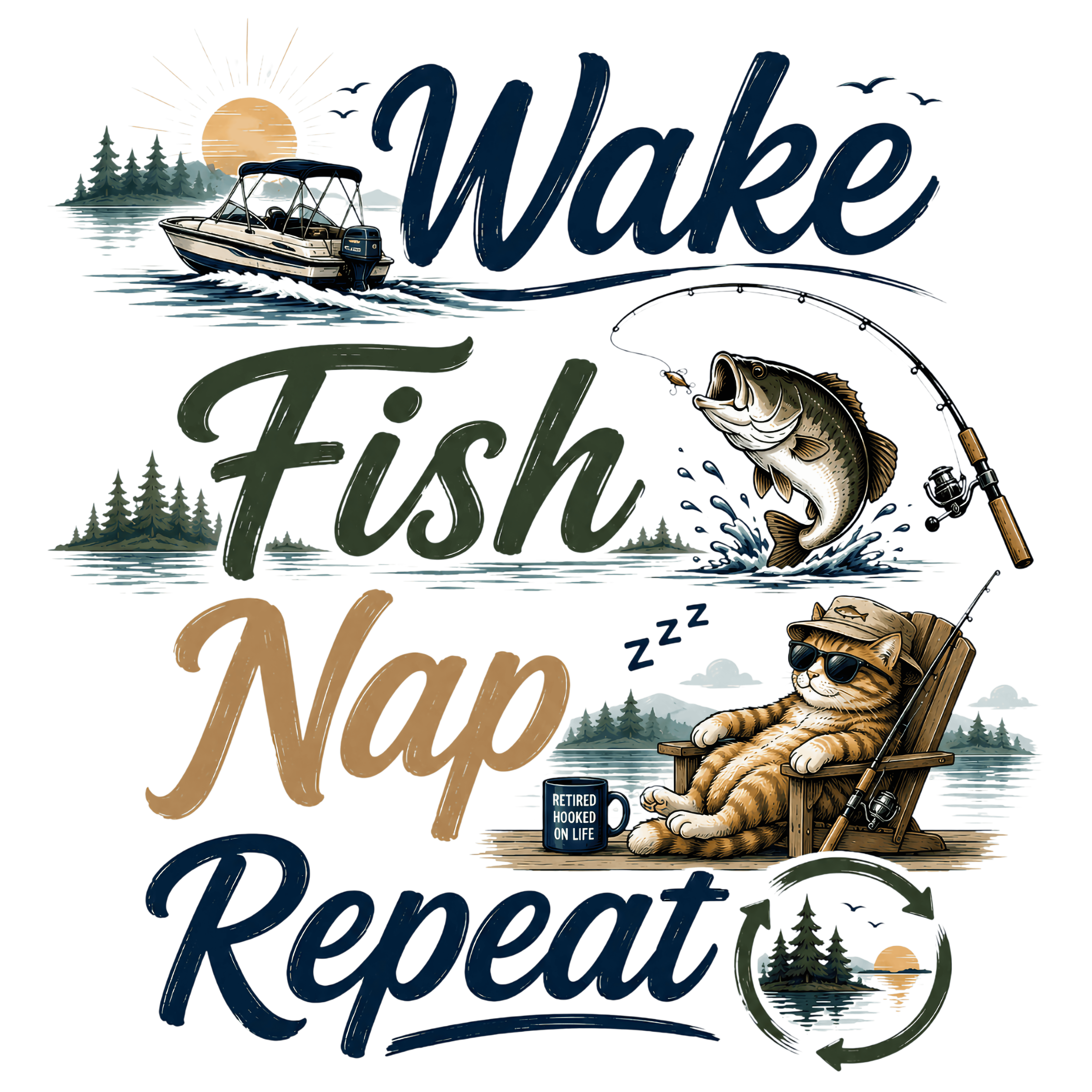 Wake Fish Nap Repeat DTF Transfer