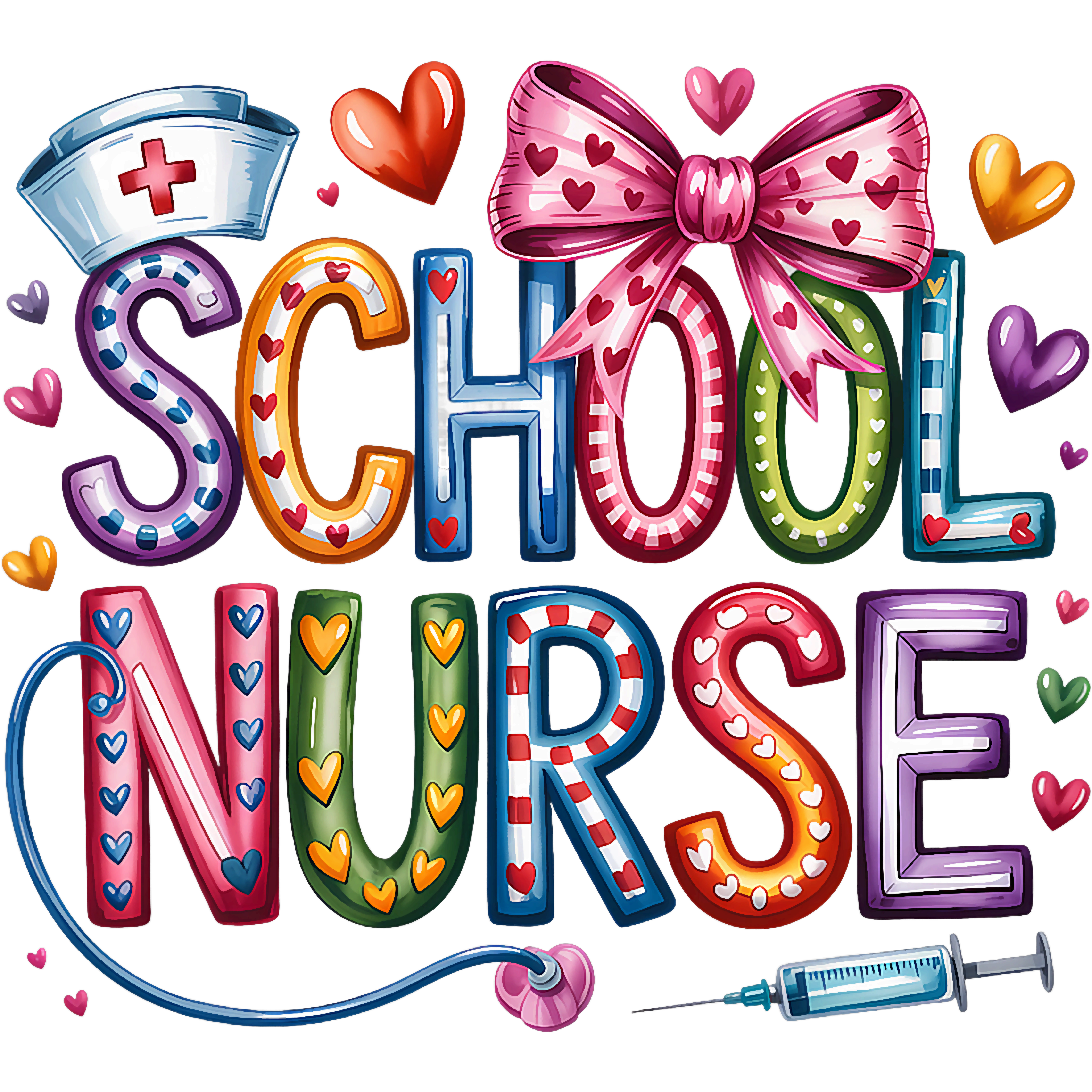 Colorful School Nurse DTF Transfer