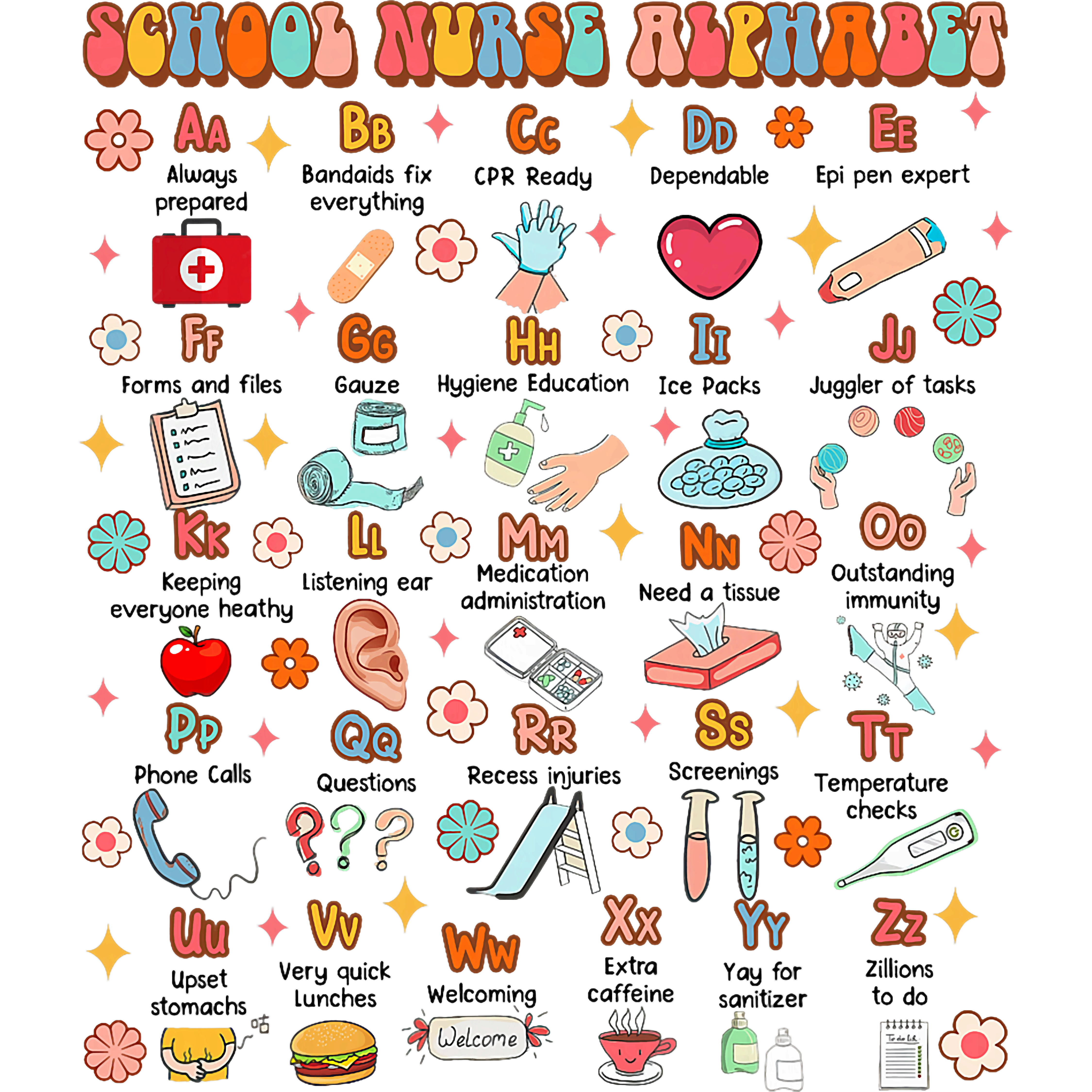 School Nurse Alphabet DTF Transfer