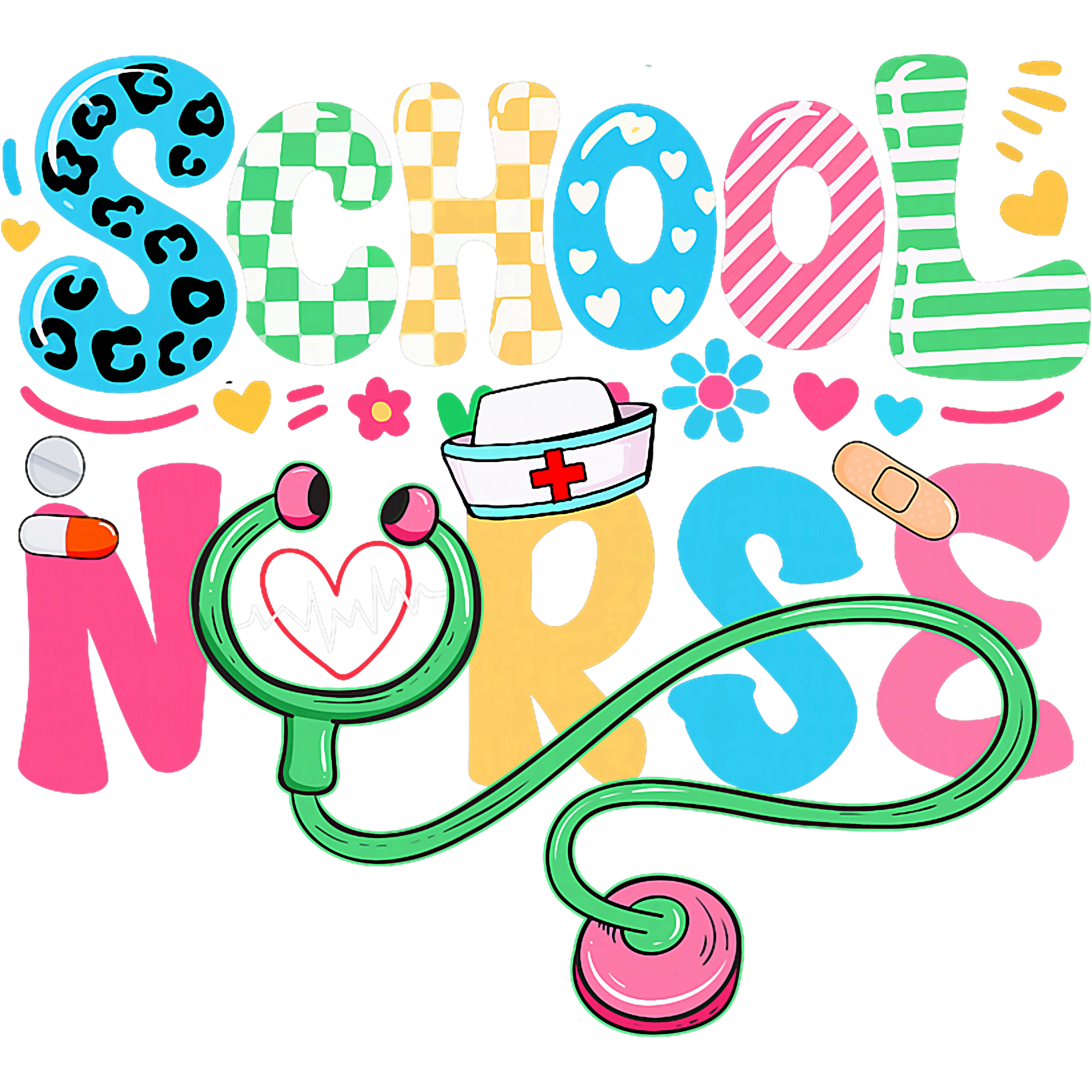 School Nurse Colorful DTF Transfer