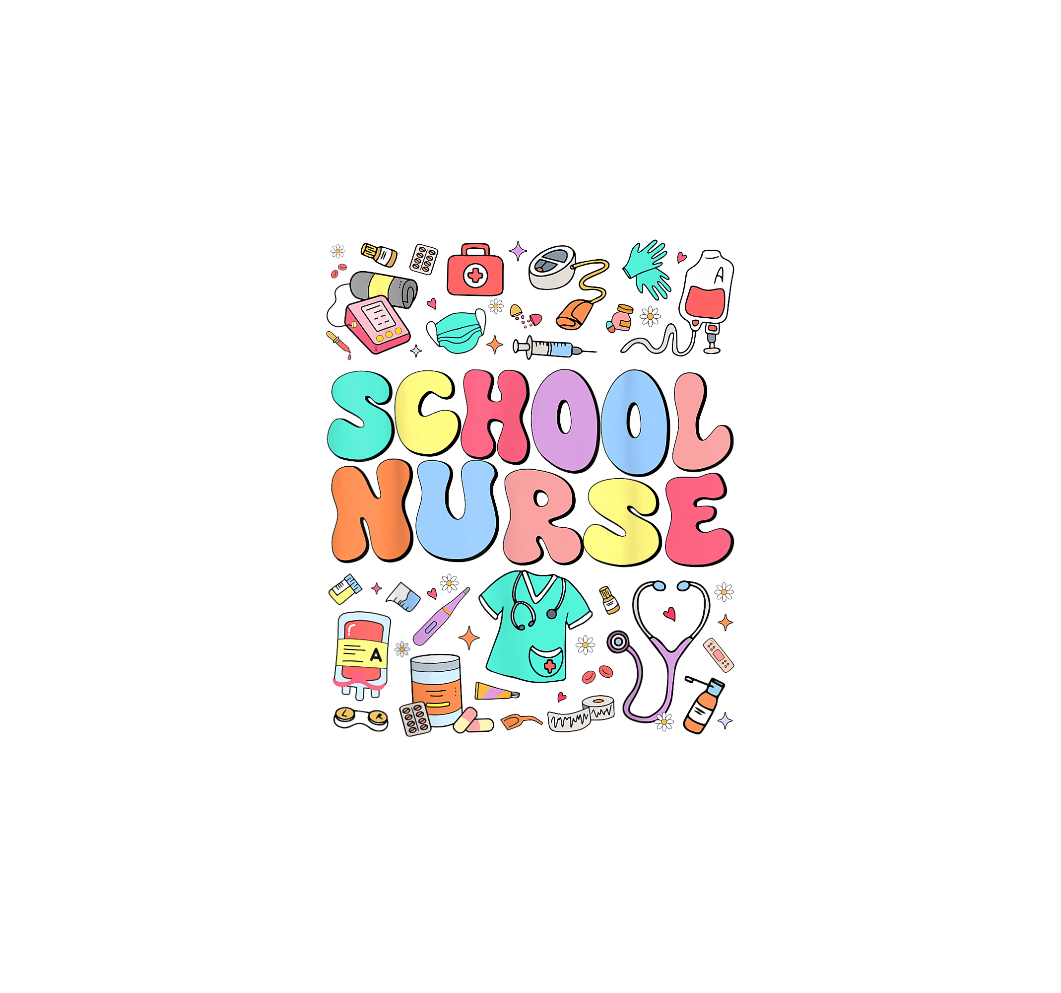 Colorful School Nurse DTF Transfer