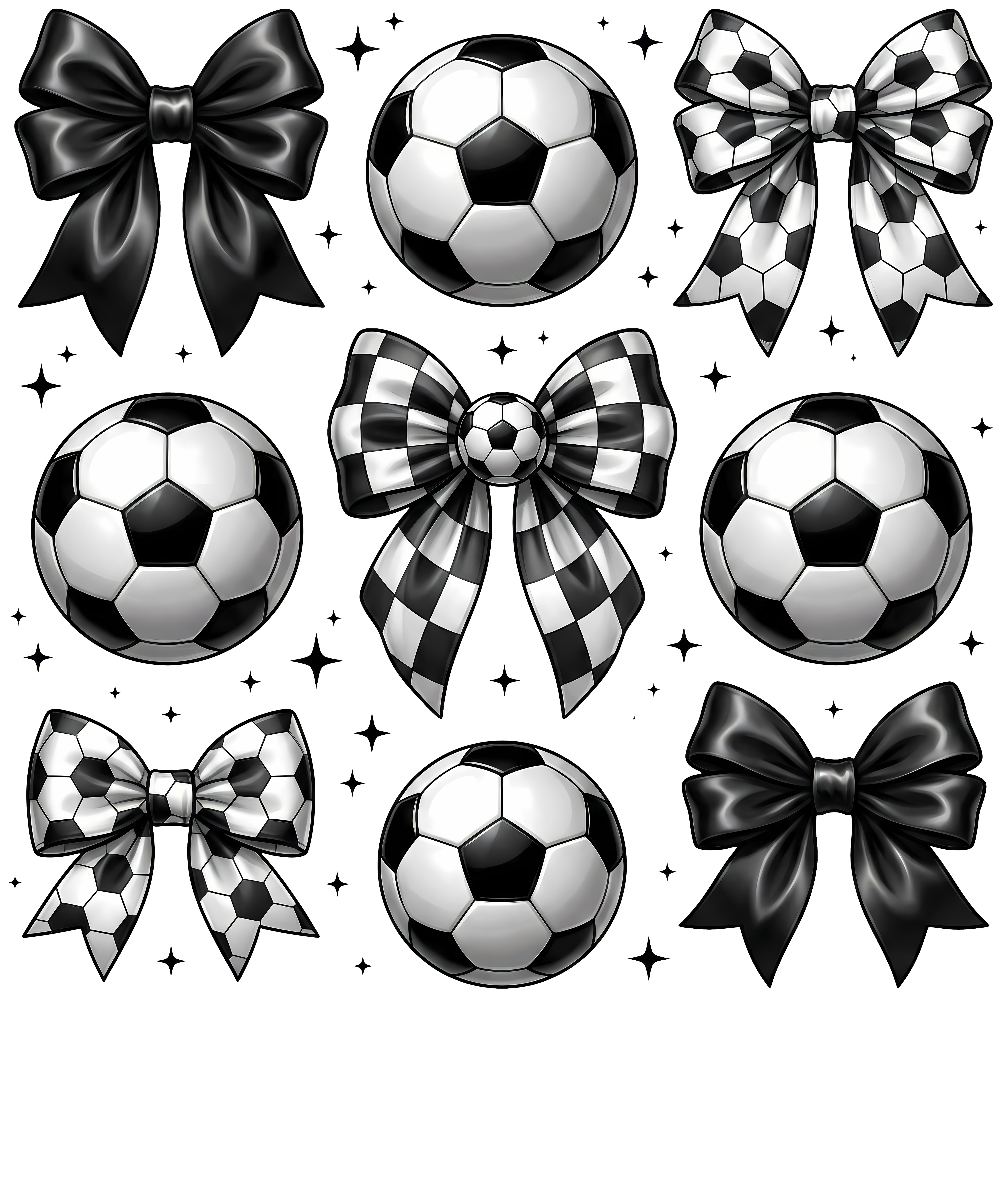 Black And White Soccer Bows DTF Transfer