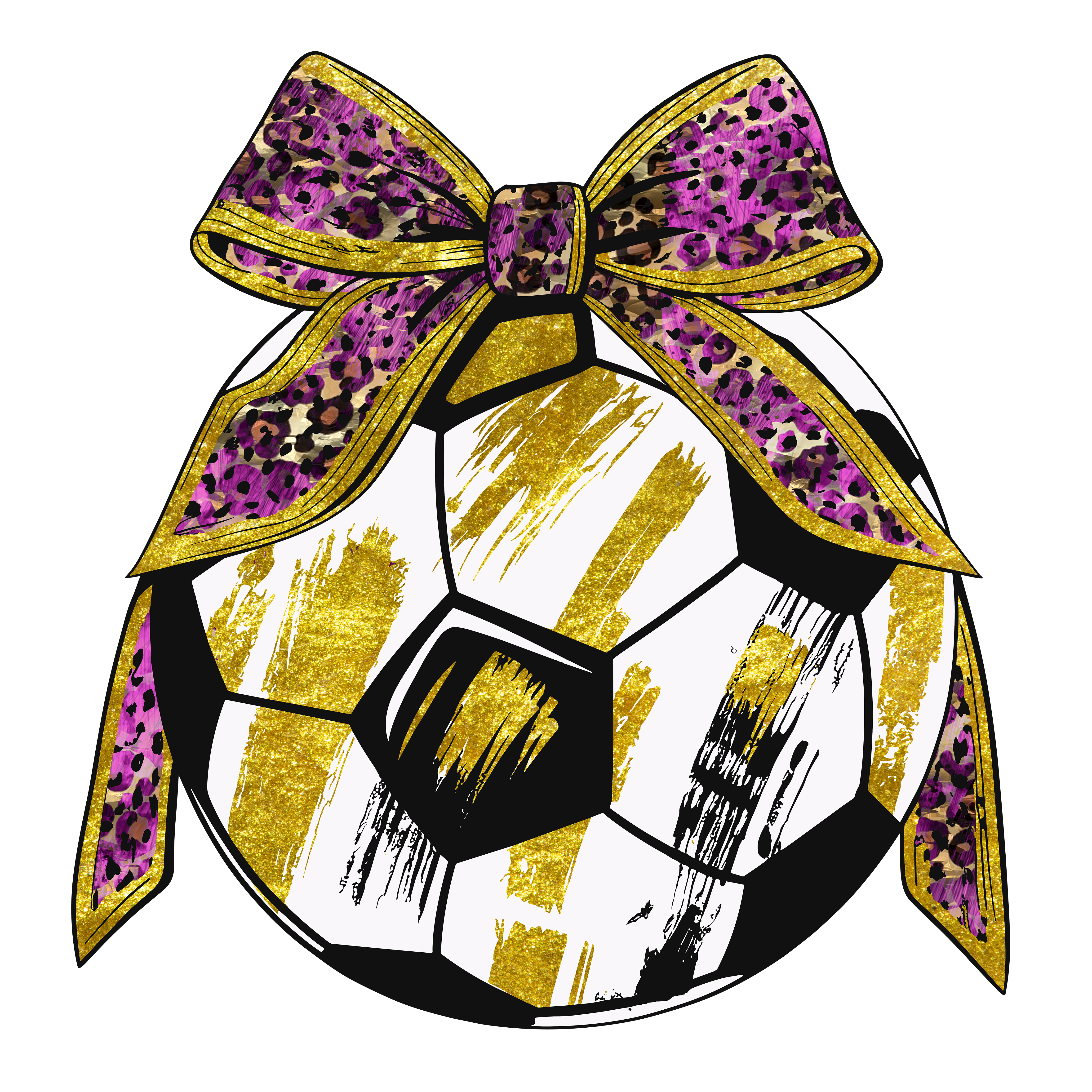 Glitter Soccer Ball Leopard Bow DTF Transfer