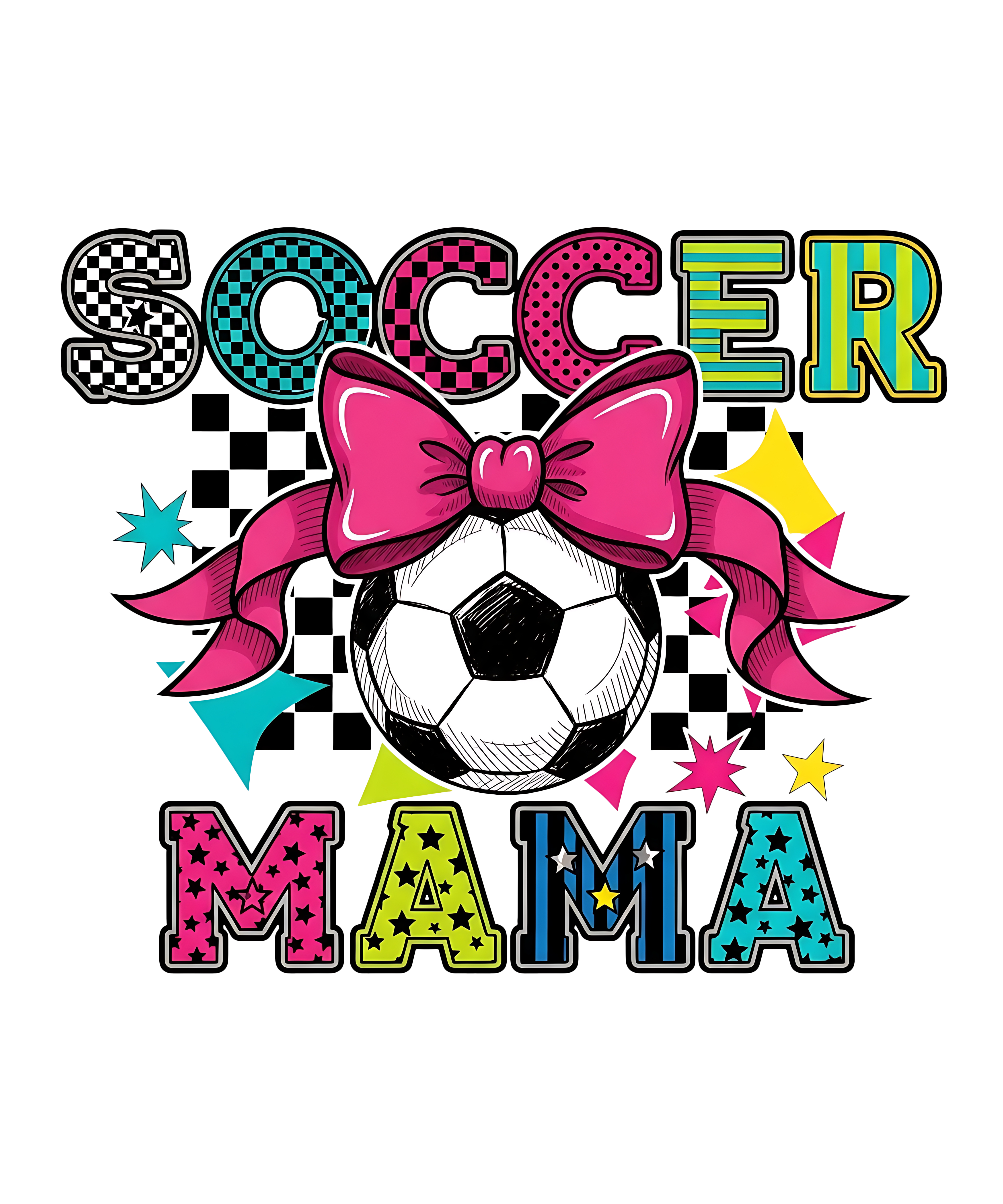 Colorful Soccer Mama Bow DTF Transfer