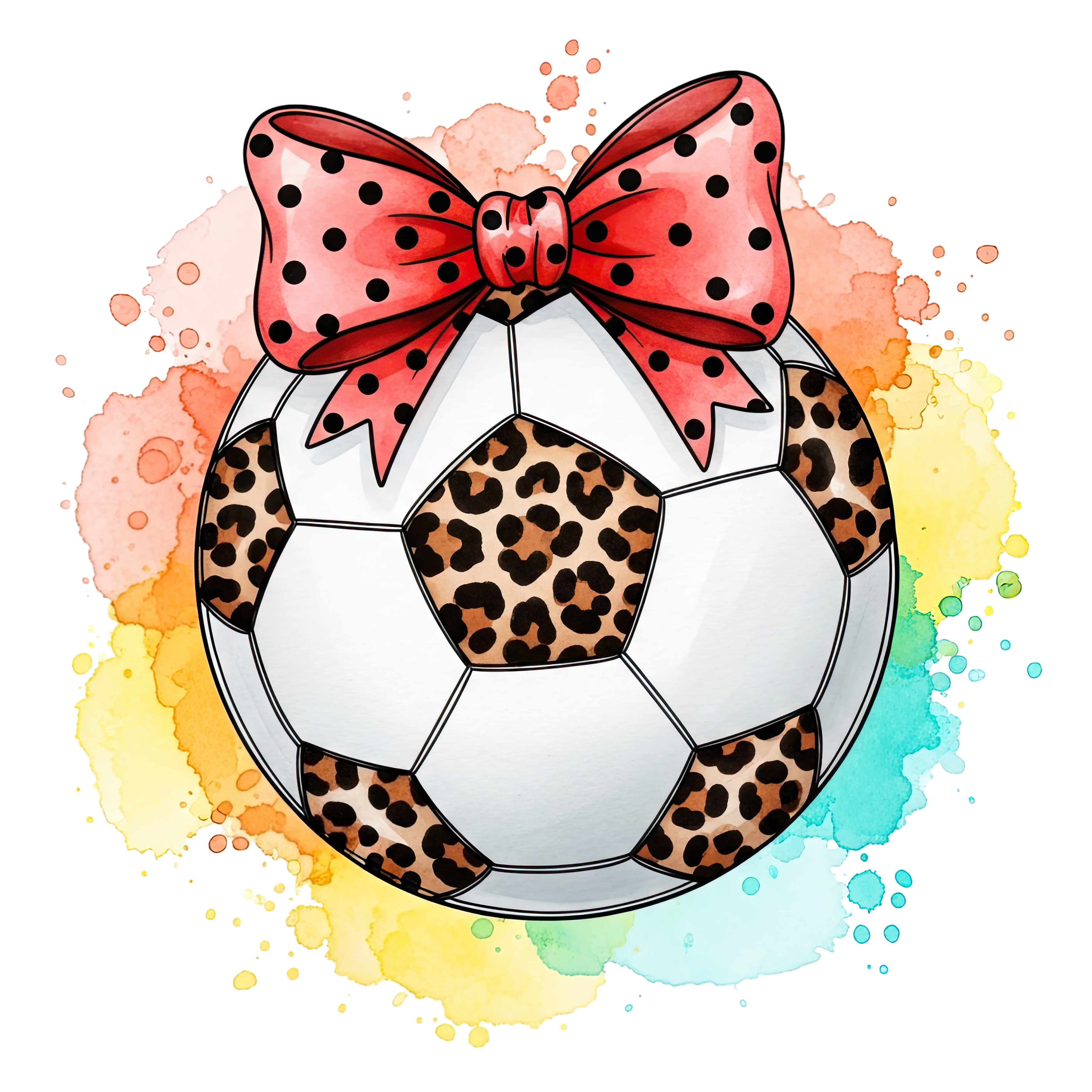 Leopard Soccer Ball Red Bow DTF Transfer
