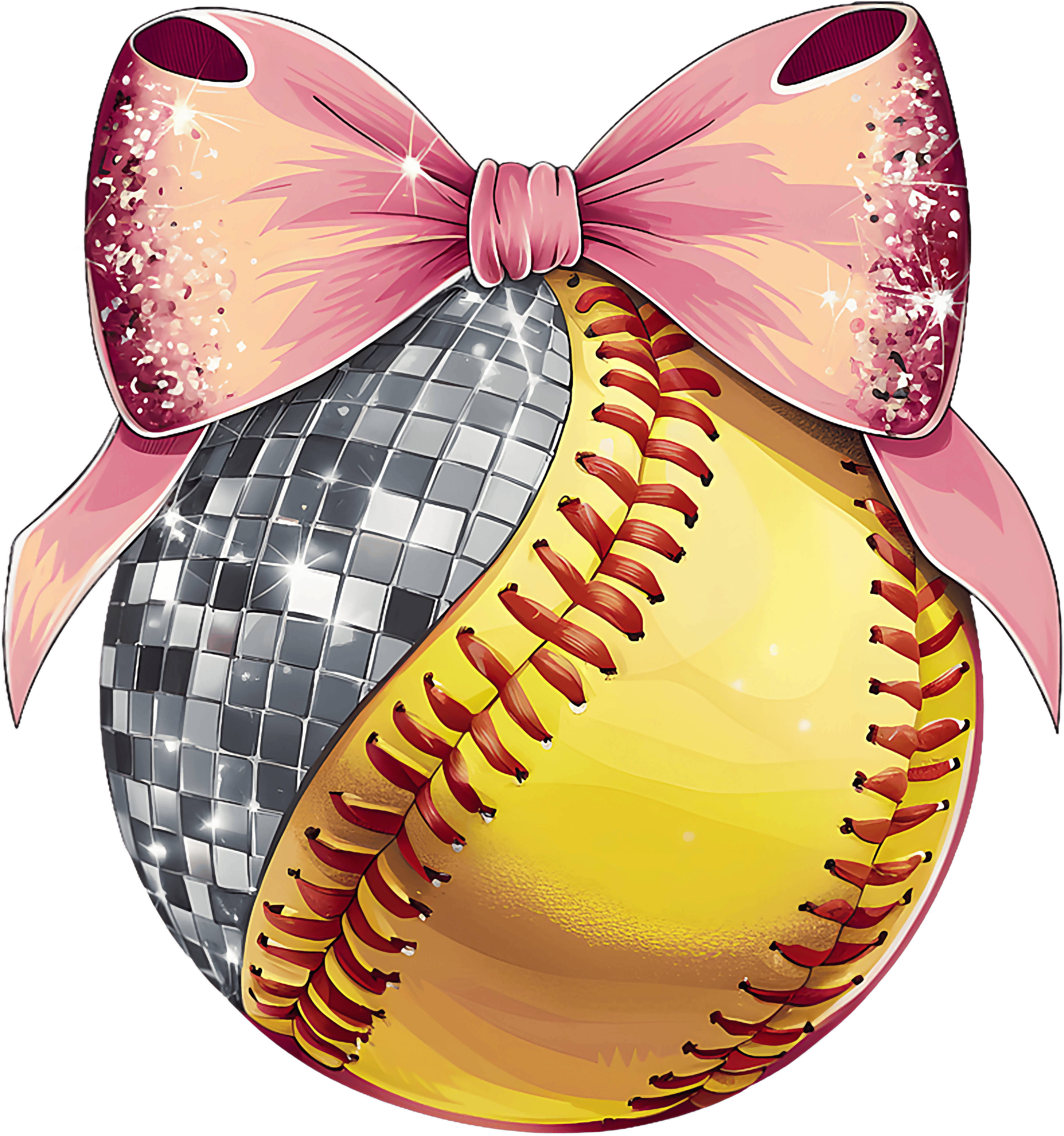 Softball Disco Ball With Pink Bow DTF Transfer