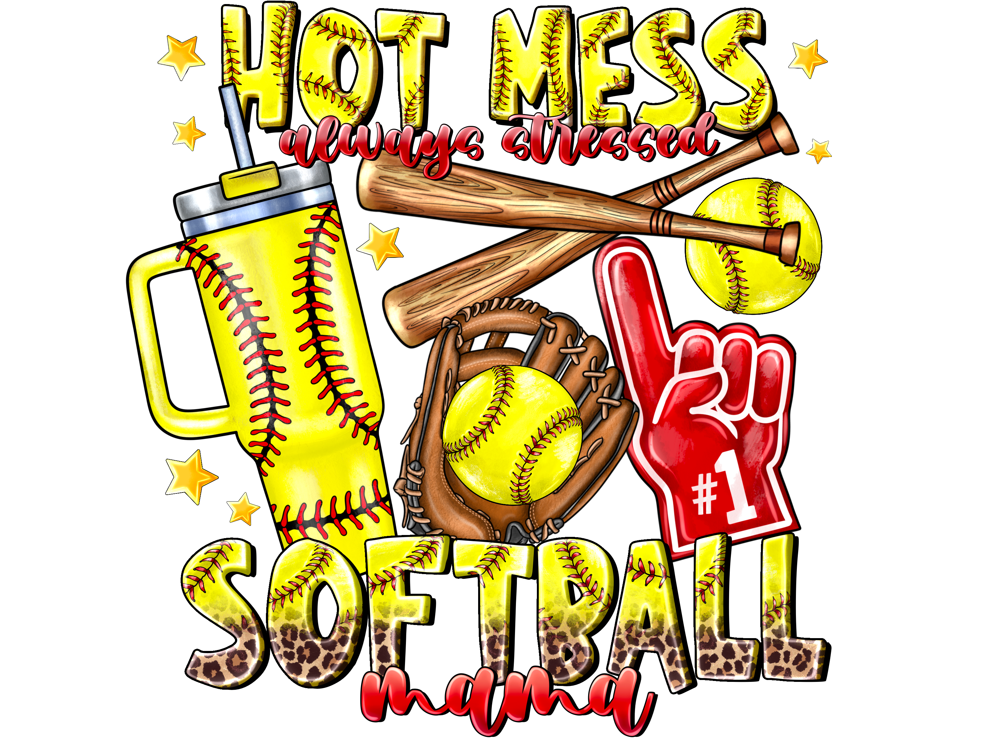 Hot Mess Softball Mama DTF Transfer