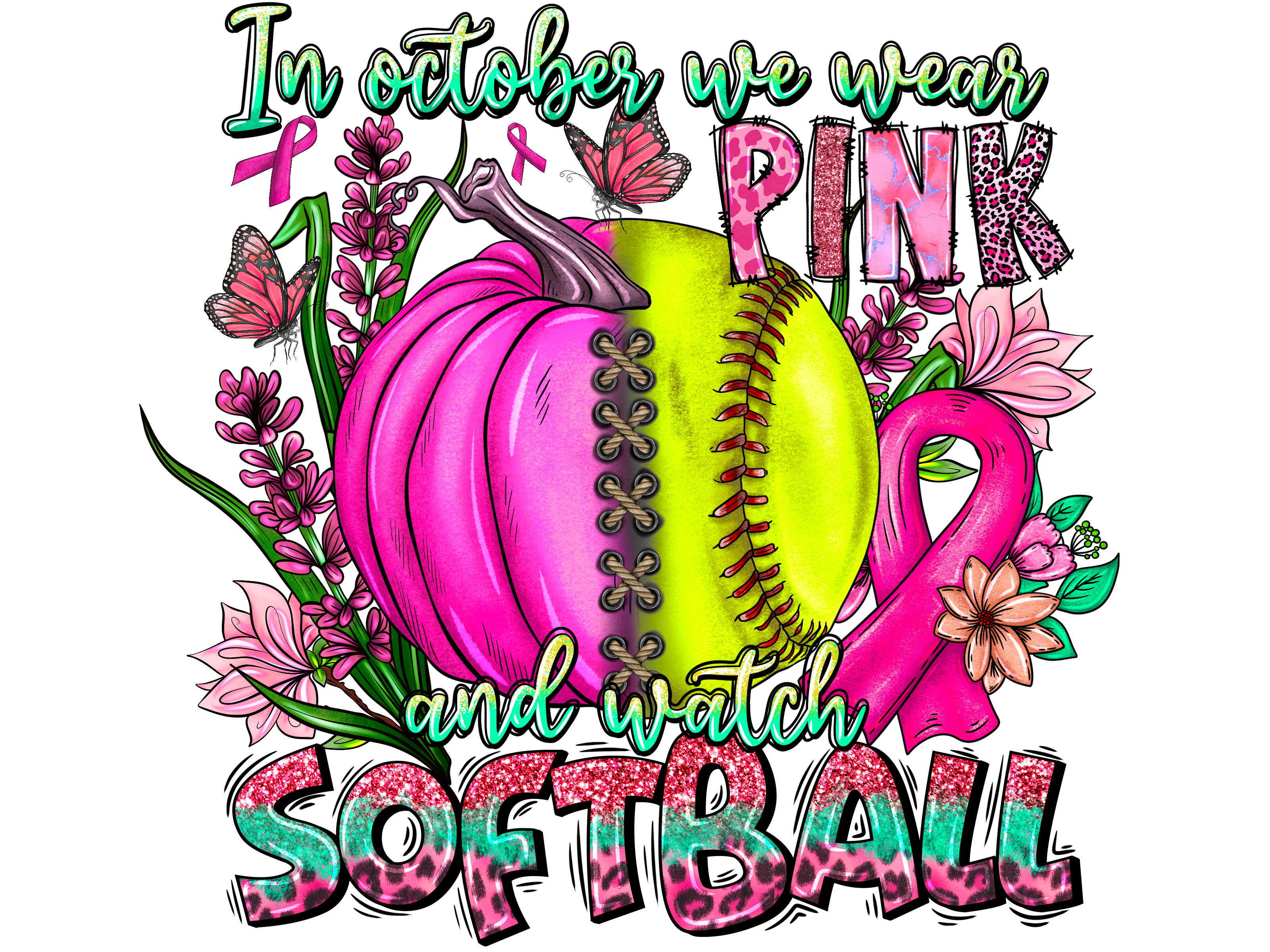 Pink October Softball Awareness DTF Transfer