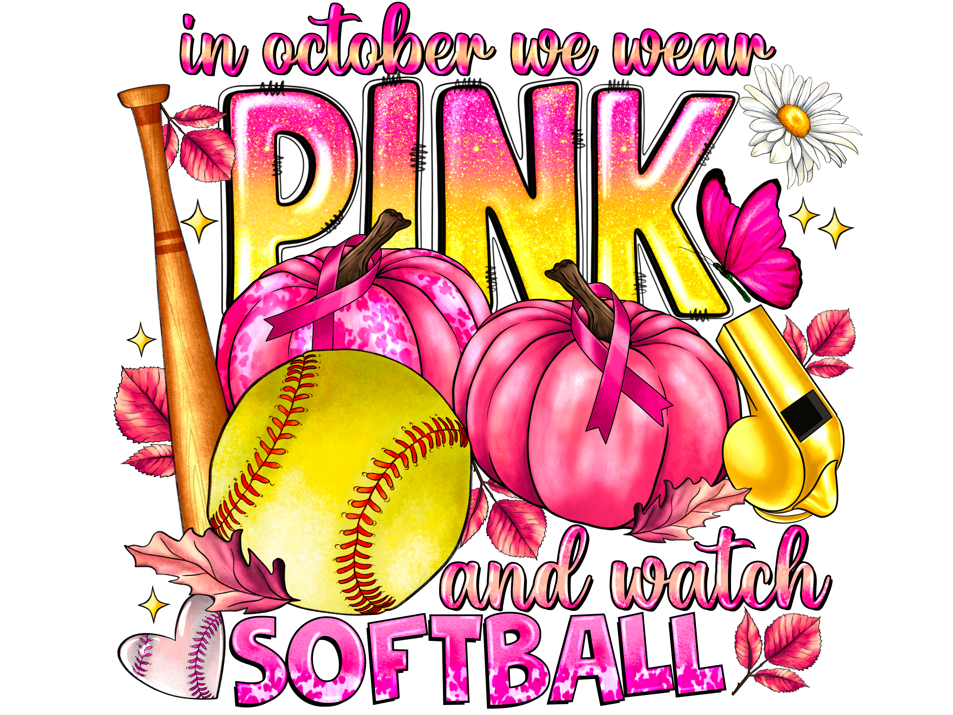 Pink October Softball Support DTF Transfer