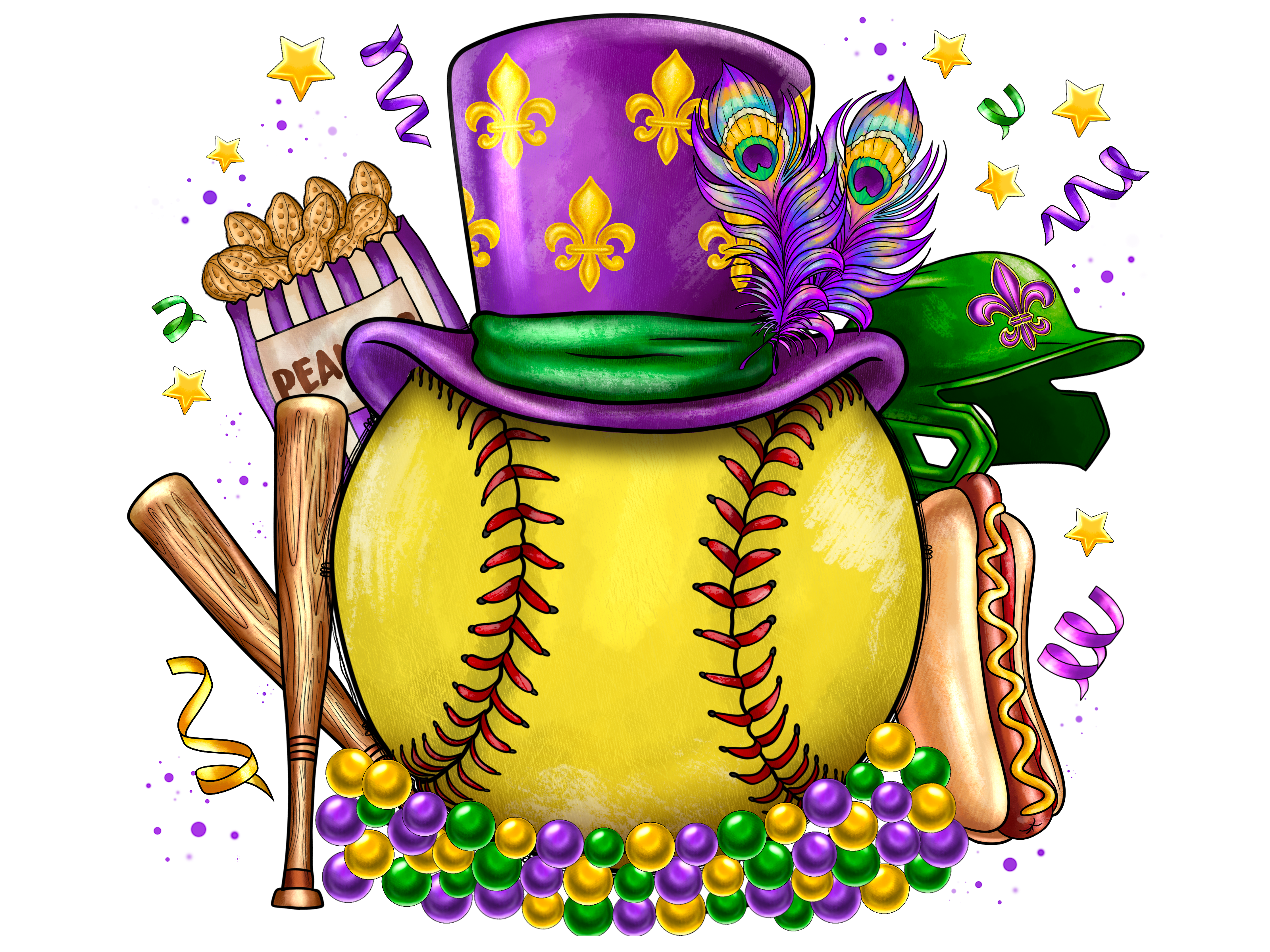 Mardi Gras Softball Celebration DTF Transfer