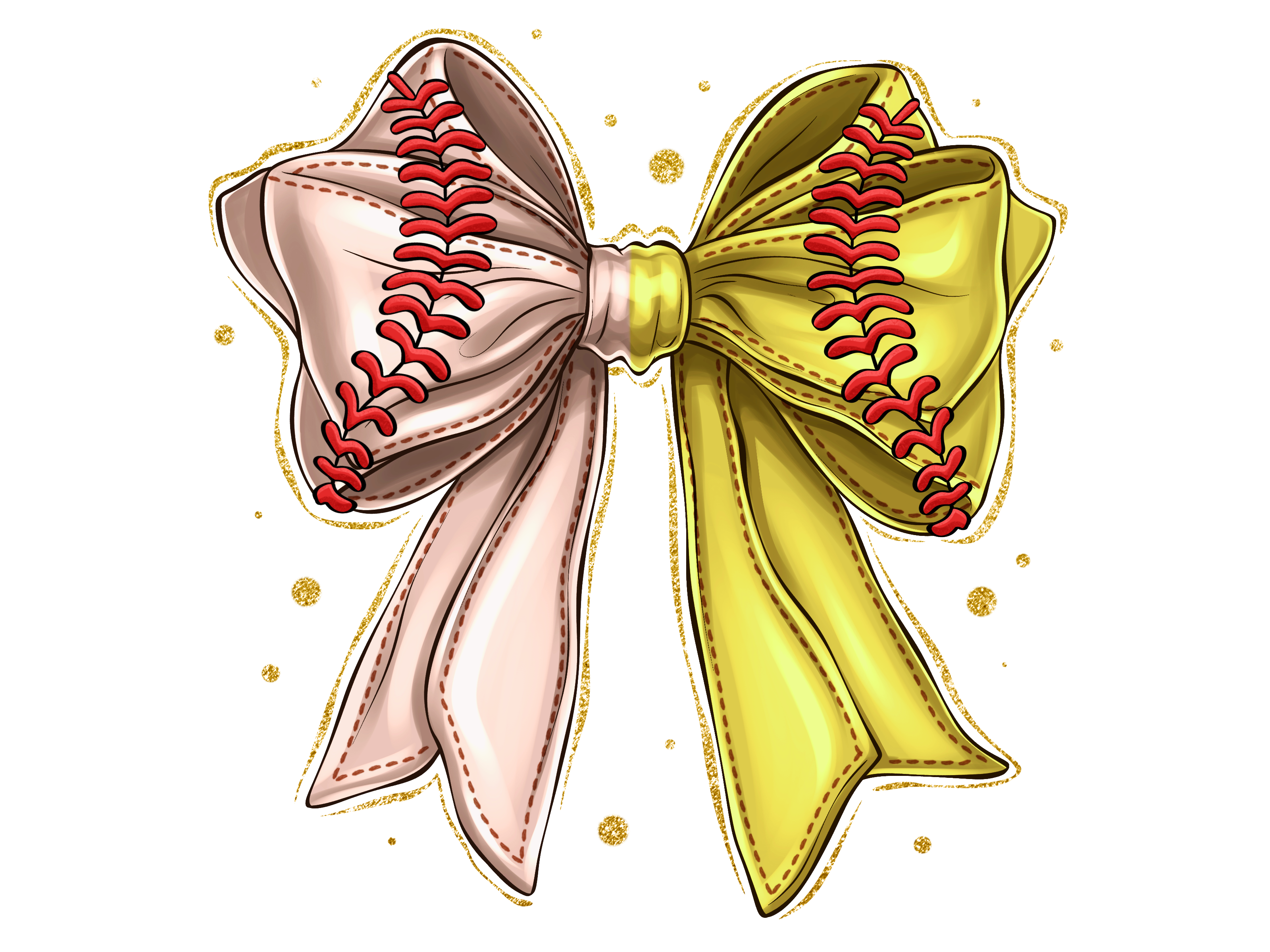 Sparkling Softball Stitch Bow DTF Transfer