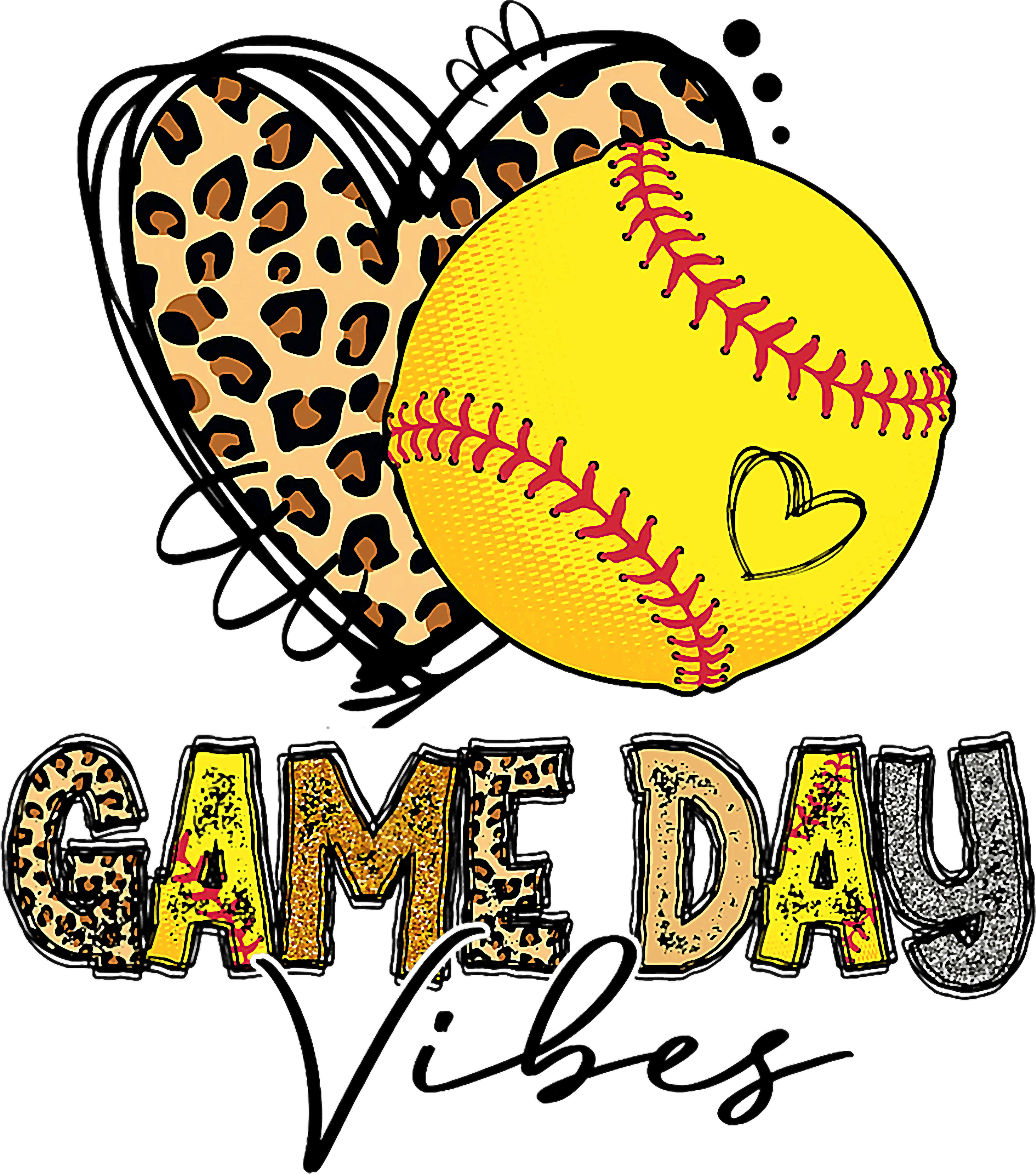 Game Day Vibes Softball Leopard Heart DTF Transfer