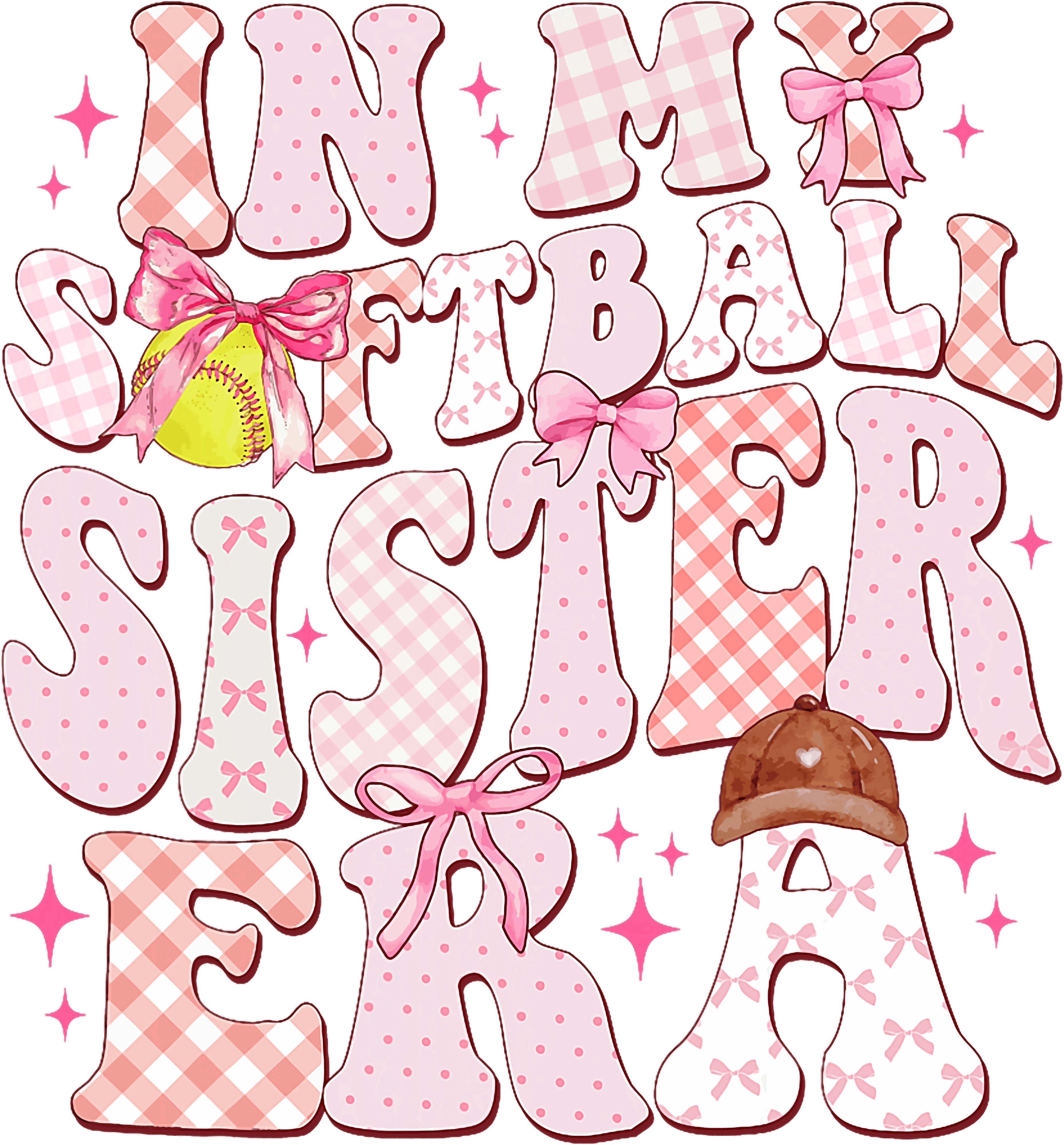 In My Softball Sister Era Pink Coquette DTF Transfer