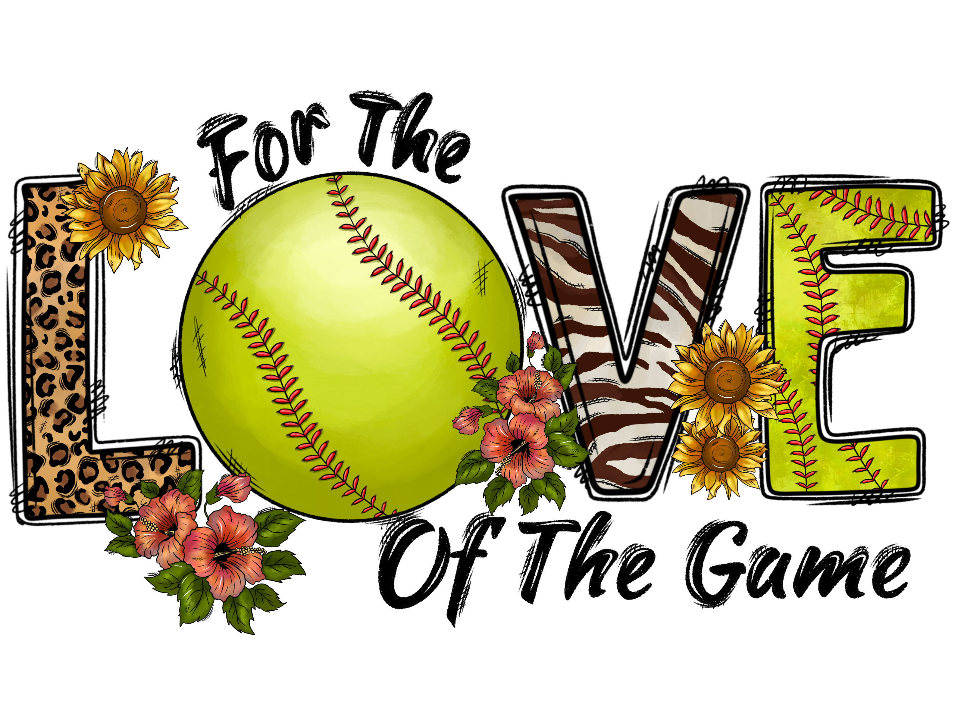 Floral Softball Love DTF Transfer