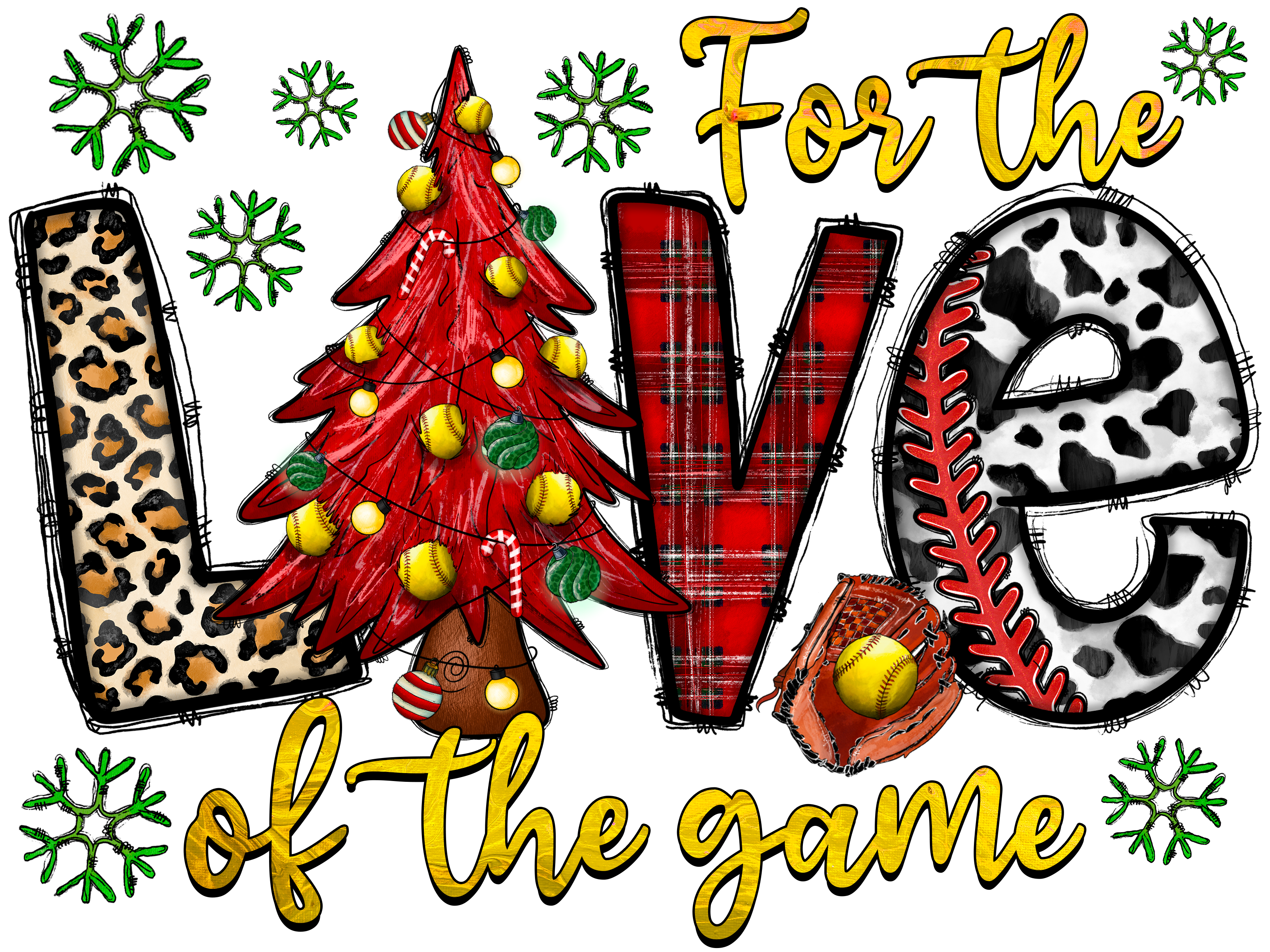 Softball Christmas Love DTF Transfer