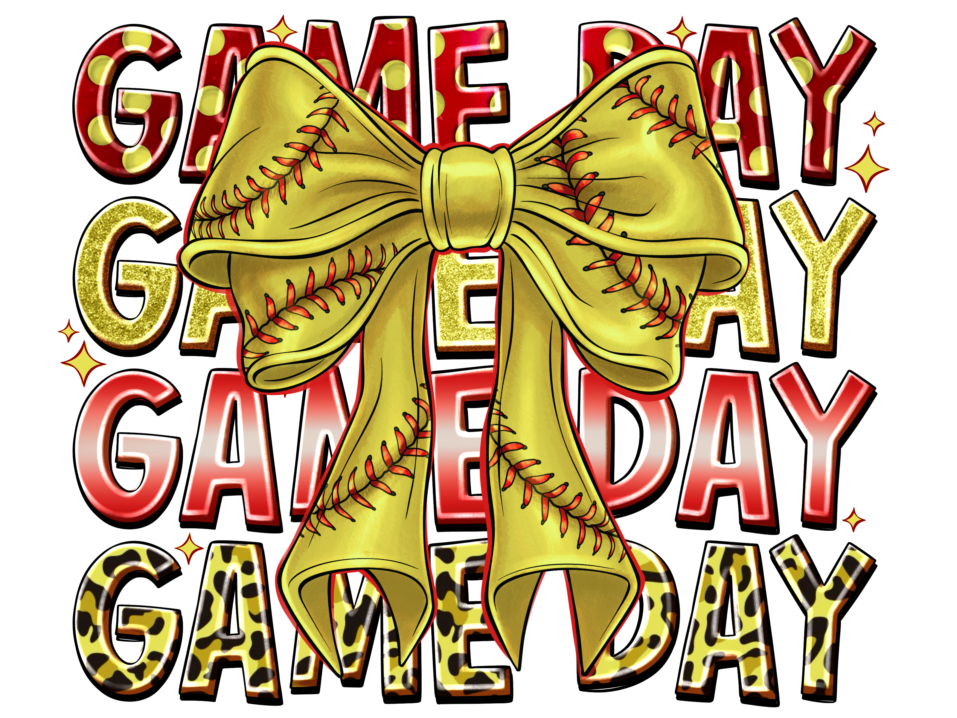 Sparkling Softball Game Day Bow DTF Transfer