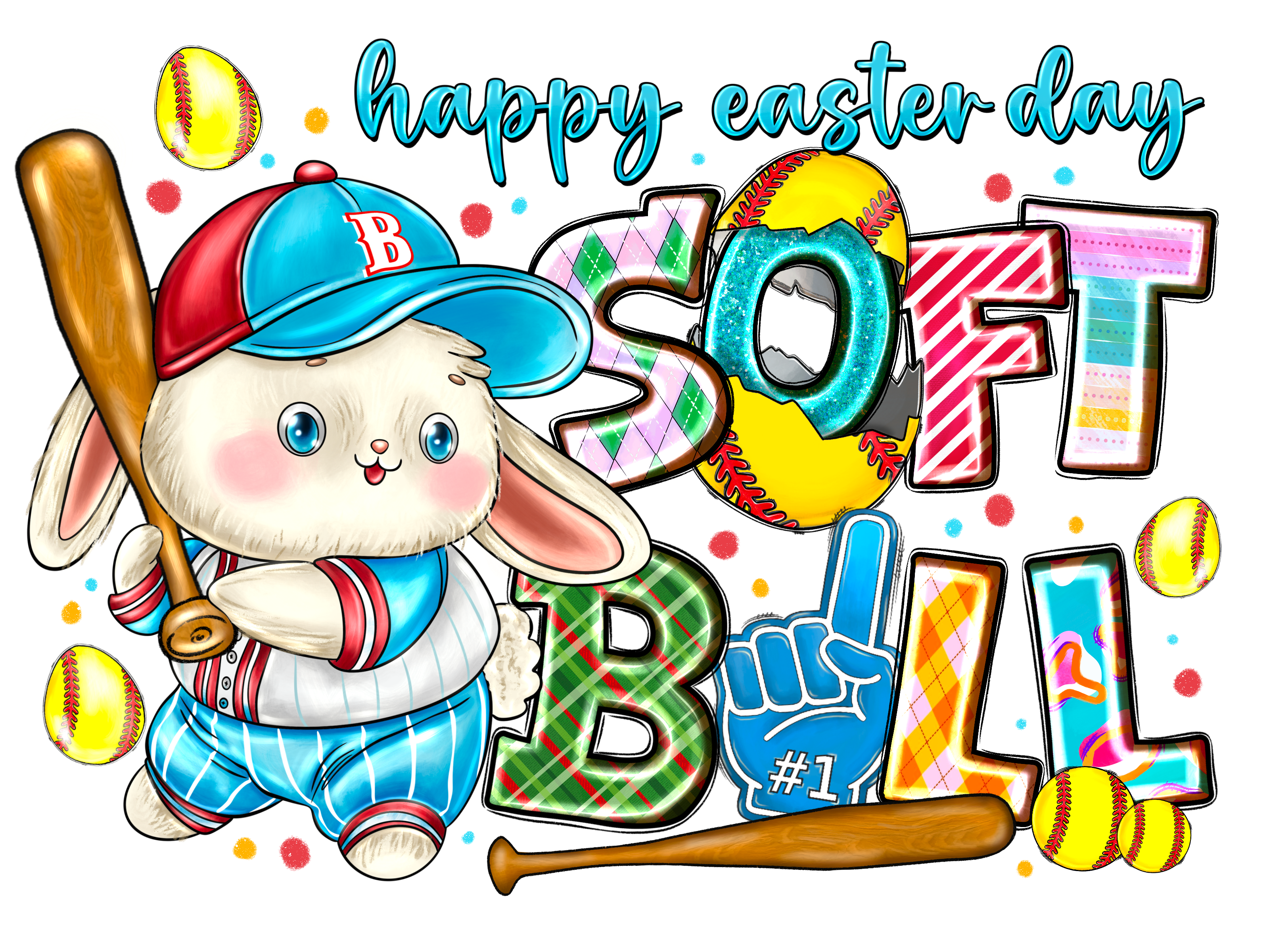 Easter Bunny Softball Player DTF Transfer