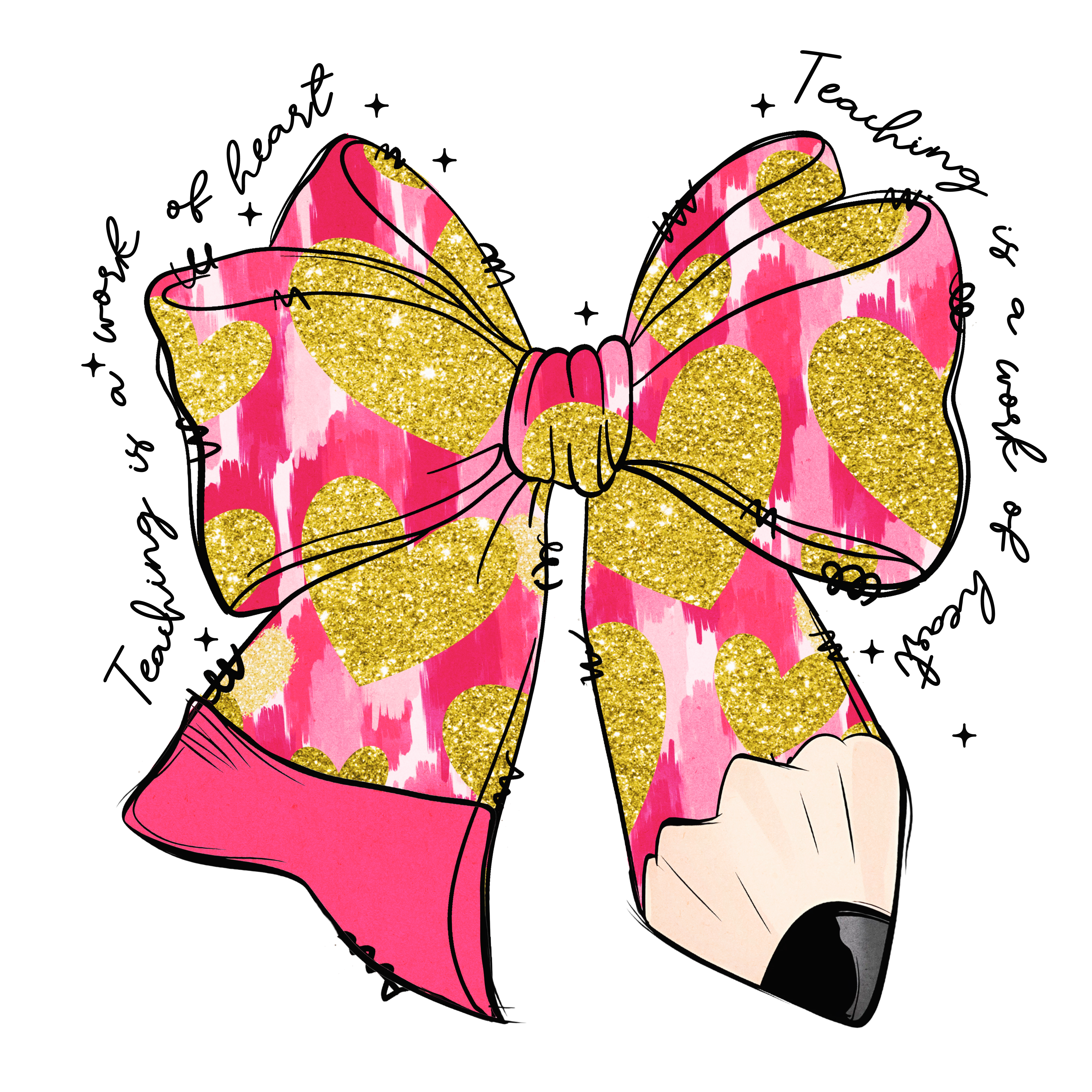 Pink Heart Teacher Bow DTF Transfer