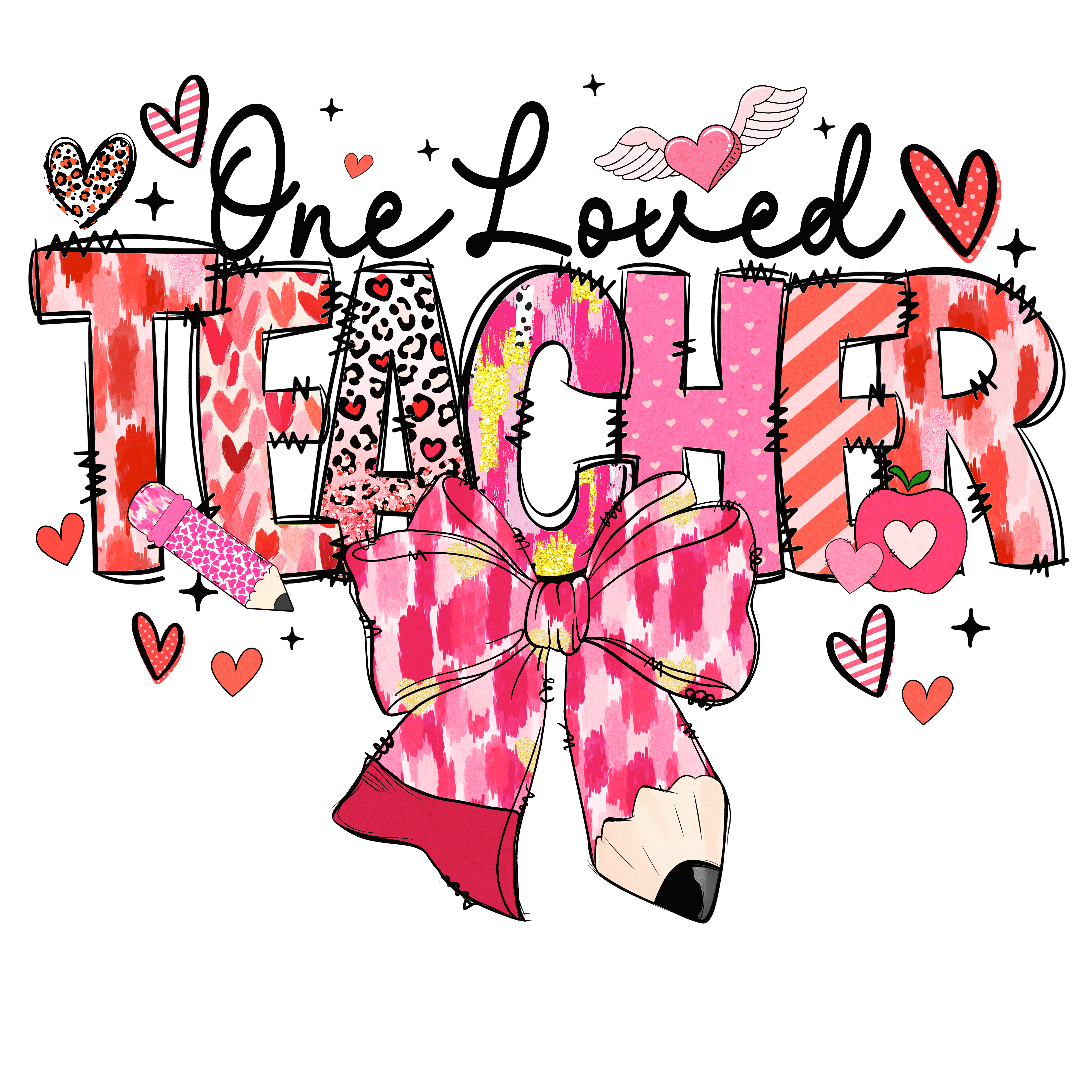Pink Teacher Love Bow DTF Transfer