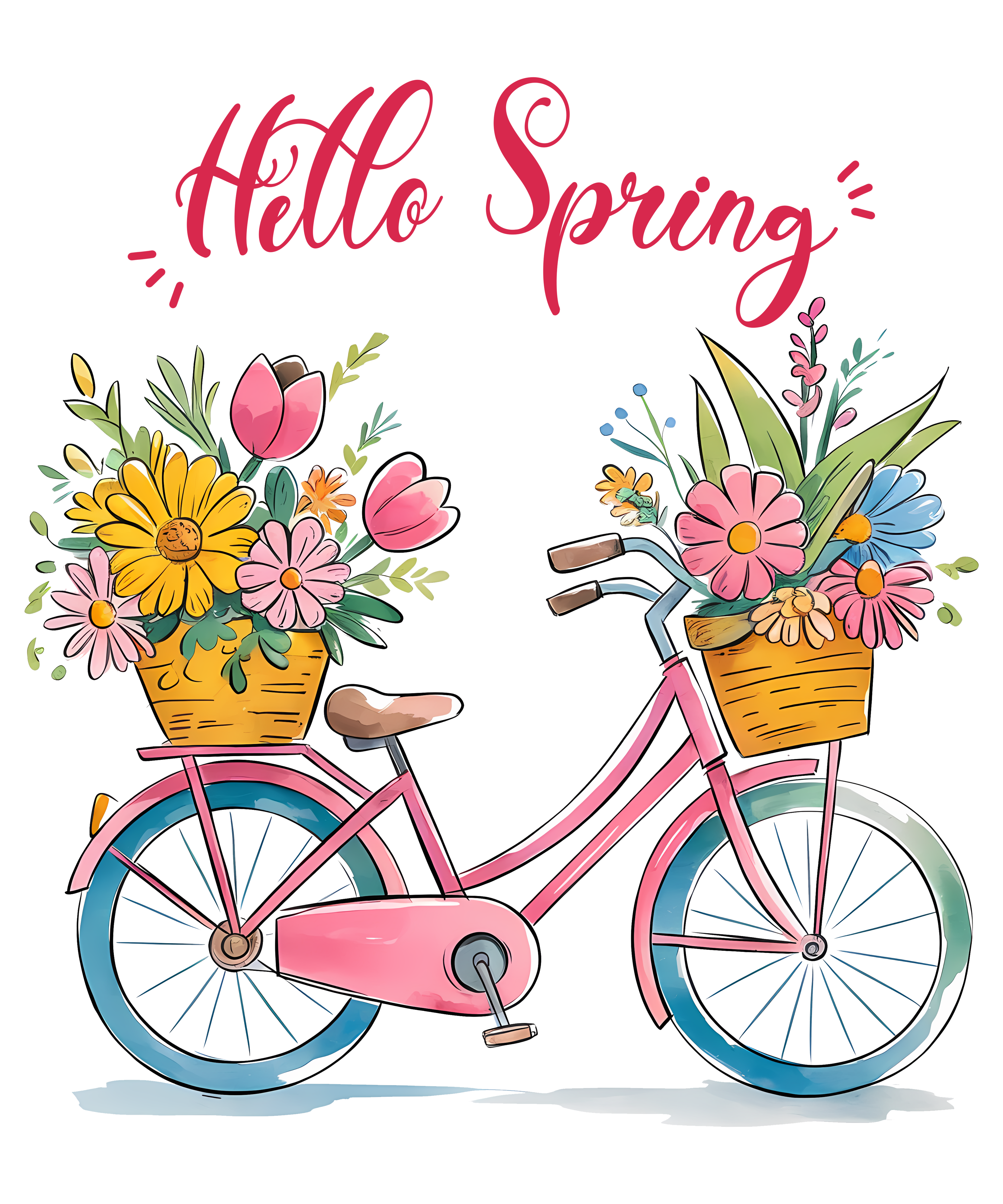 Pink Bicycle With Flower Baskets DTF Transfer