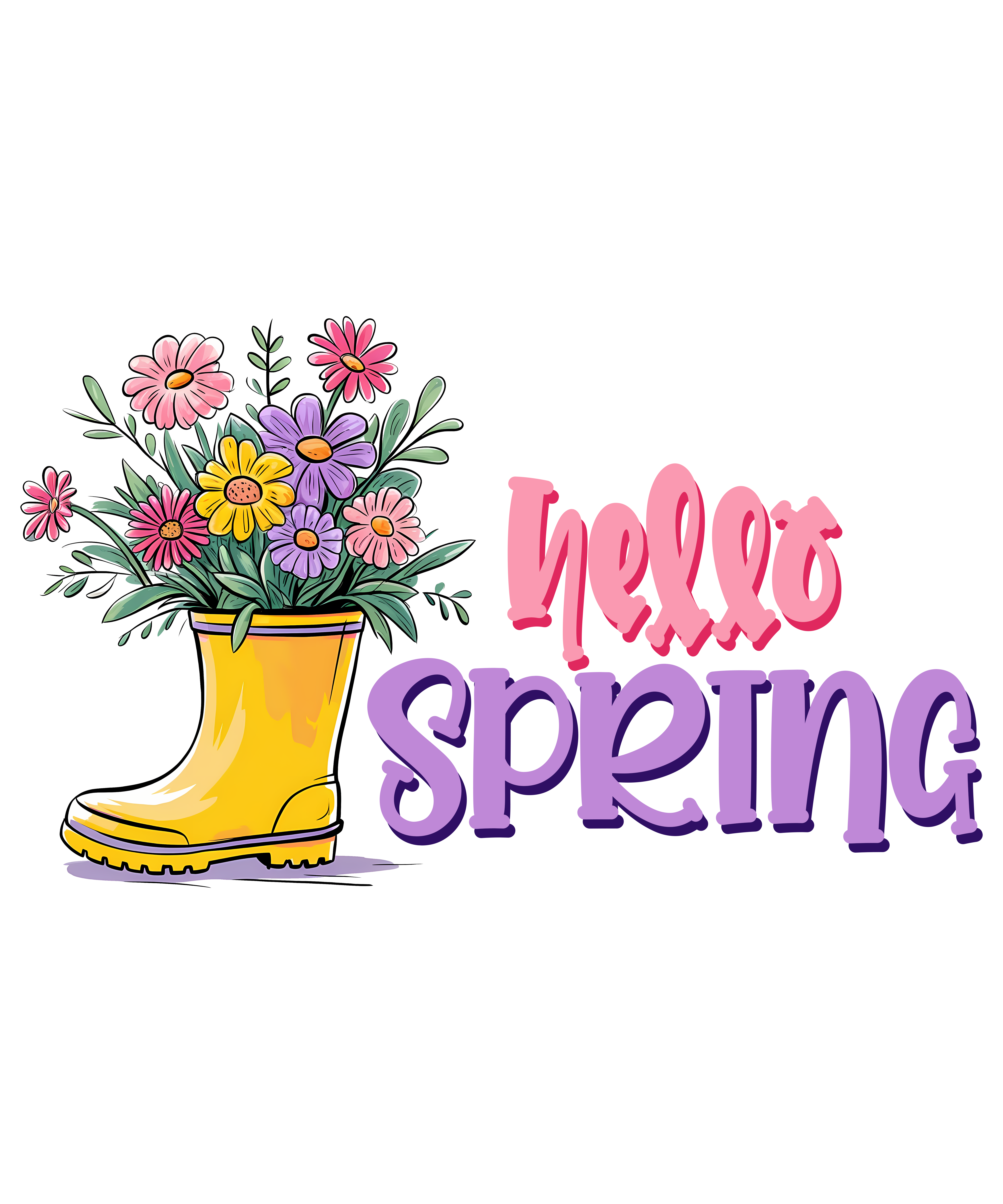Yellow Rain Boot Flower Bouquet DTF Transfer