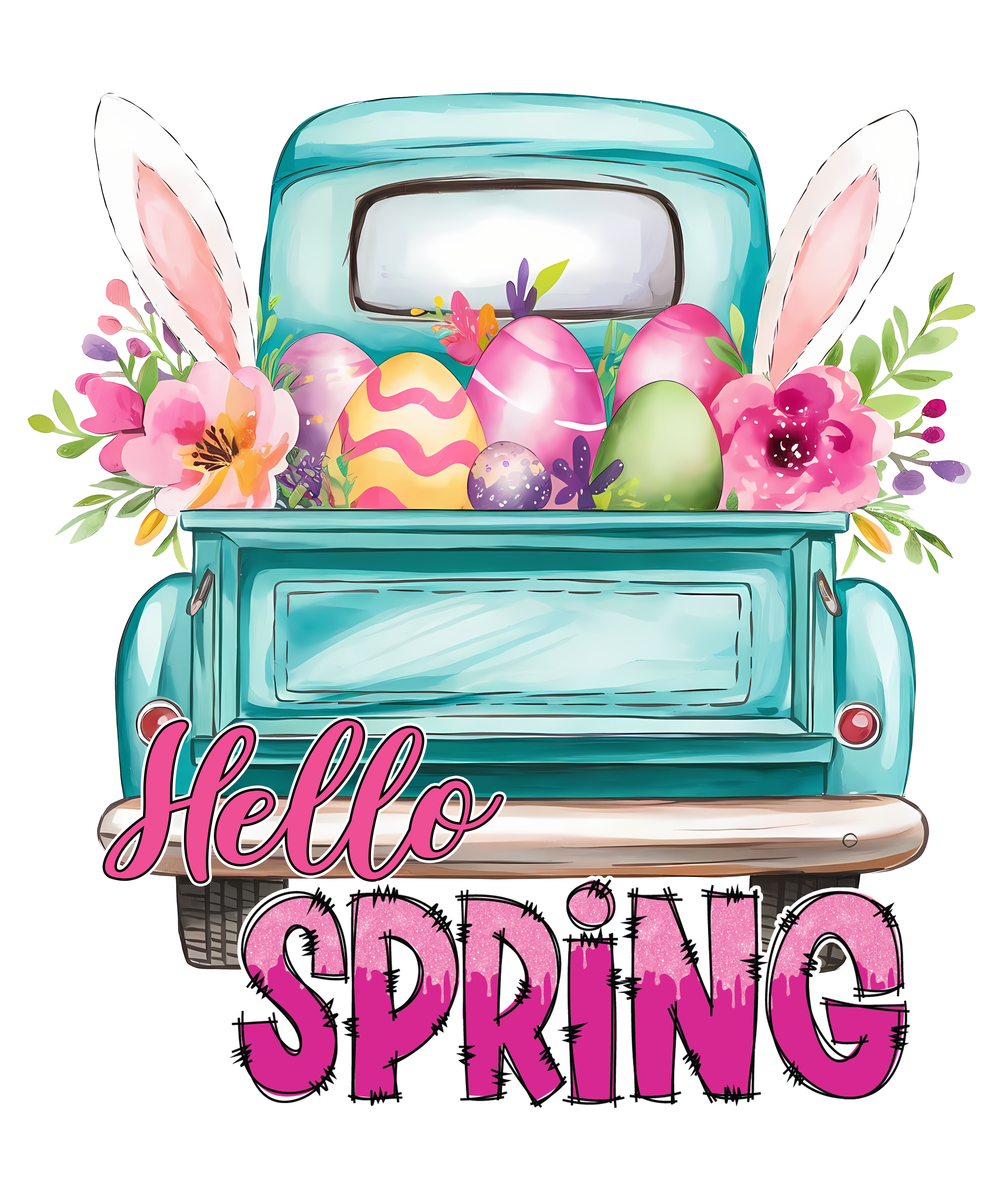 Vintage Easter Truck With Bunny Ears And Eggs DTF Transfer