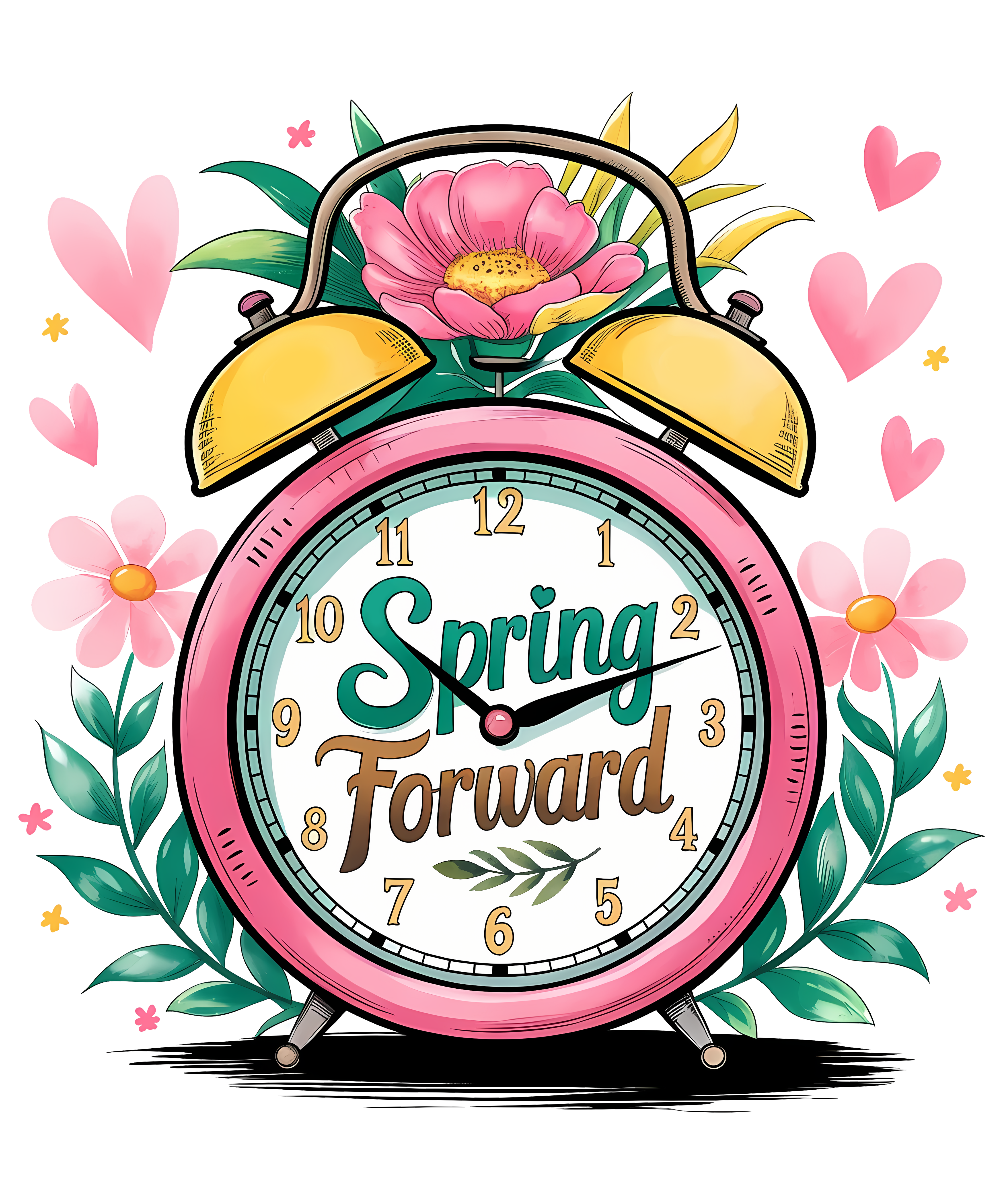 Spring Forward Floral Alarm Clock DTF Transfer