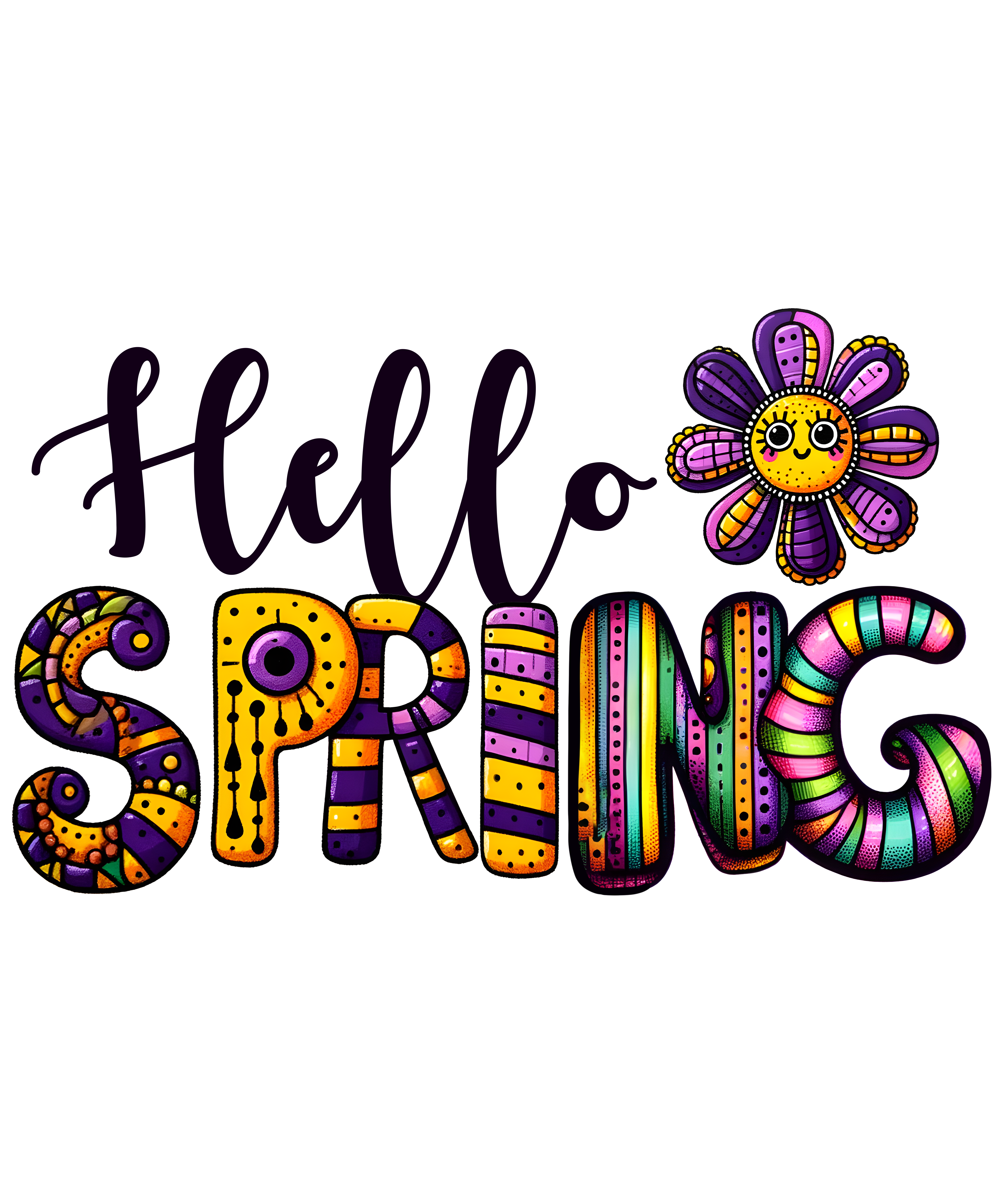 Hello Spring Colorful Retro DTF Transfer