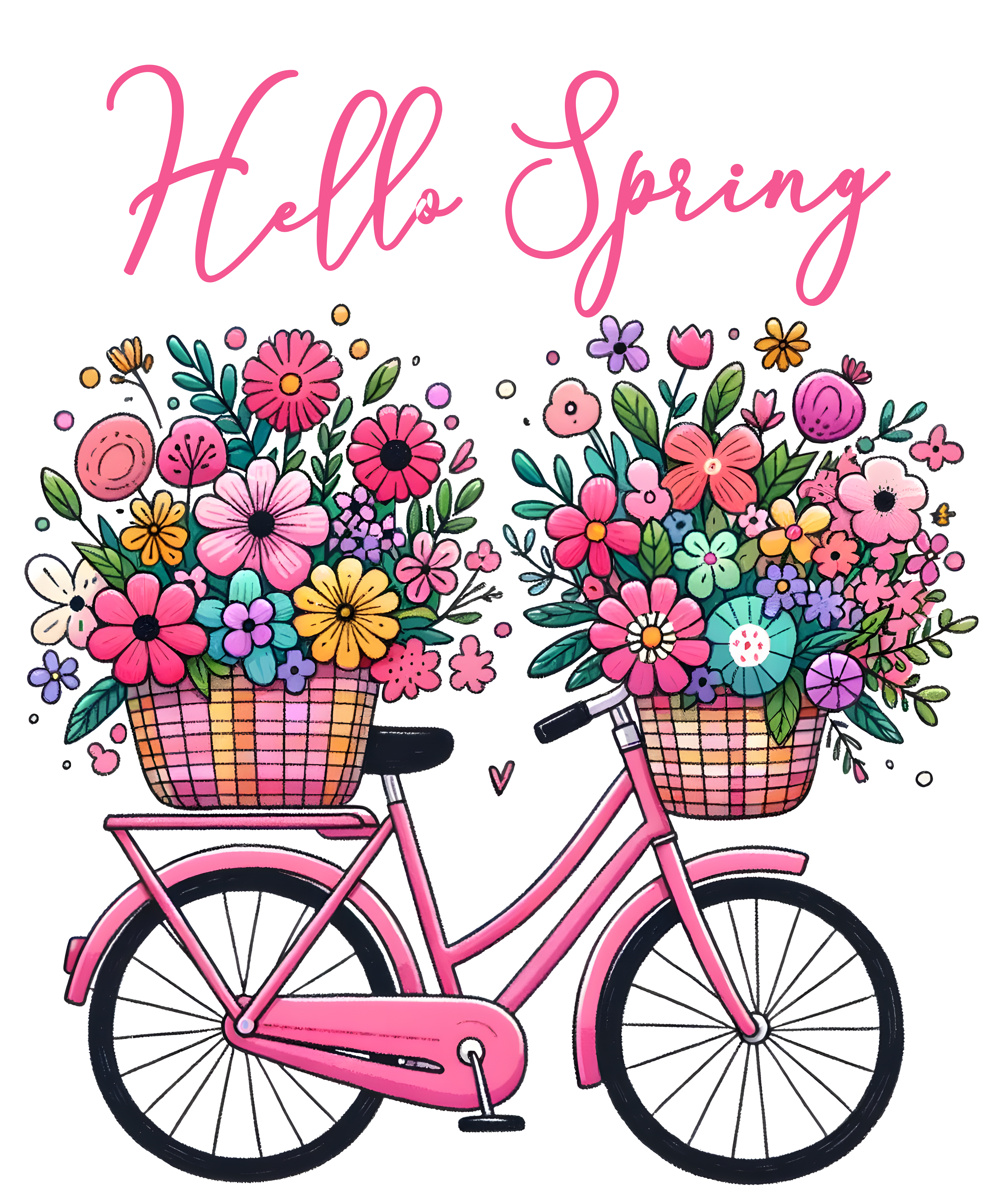 Pink Bicycle With Floral Basket DTF Transfer