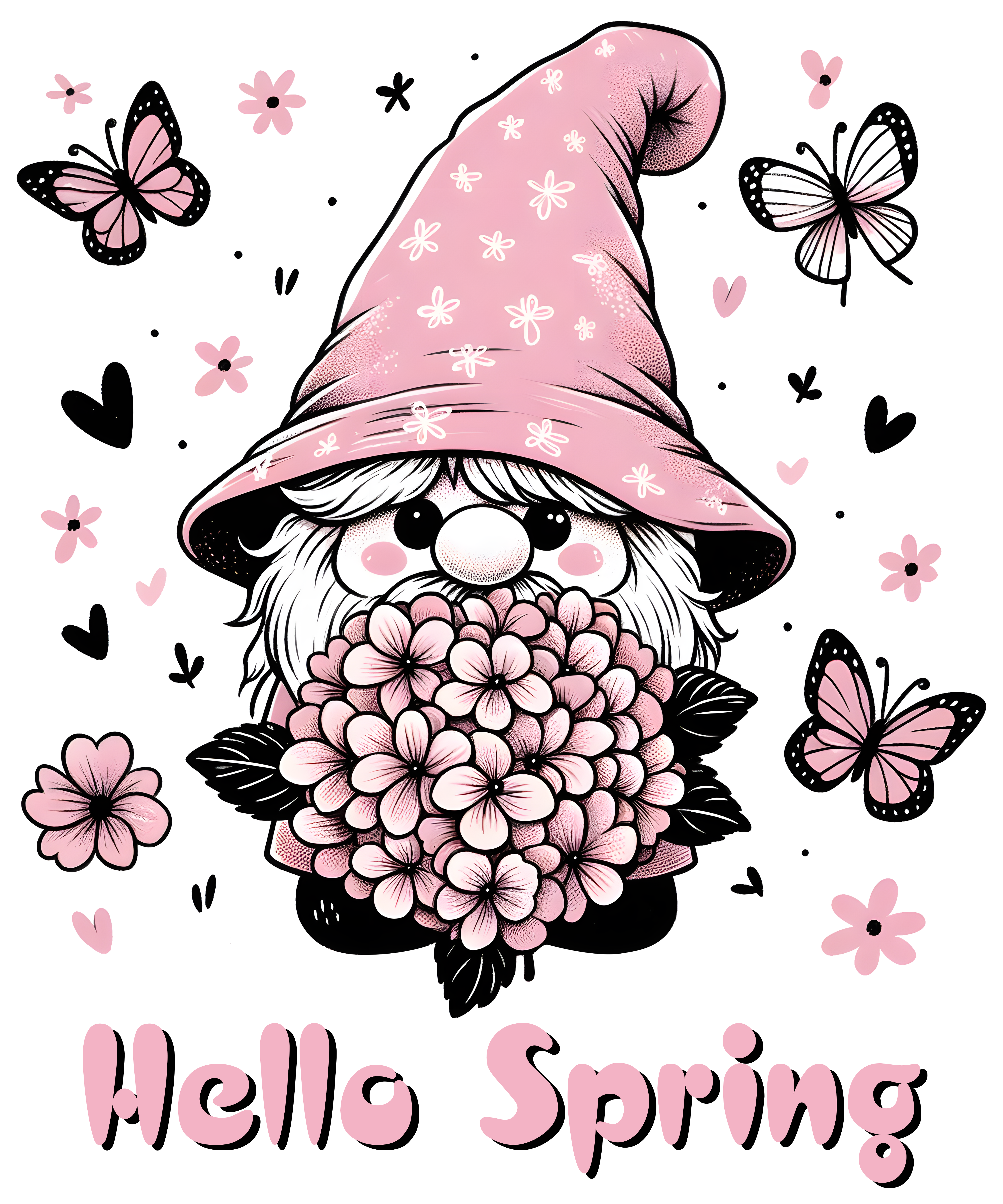 Pink Gnome With Floral Bouquet DTF Transfer