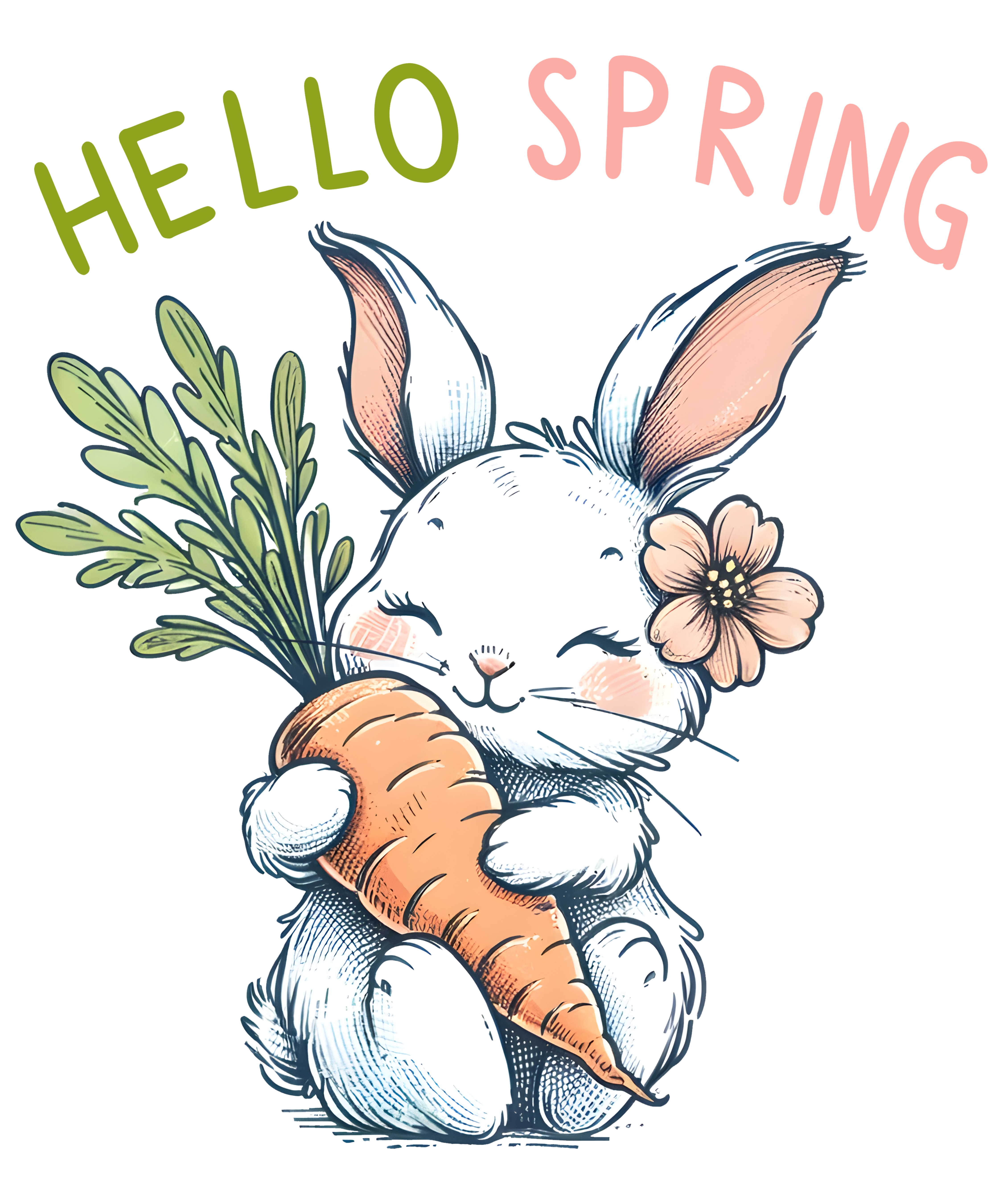 Hello Spring Bunny With Carrot DTF Transfer